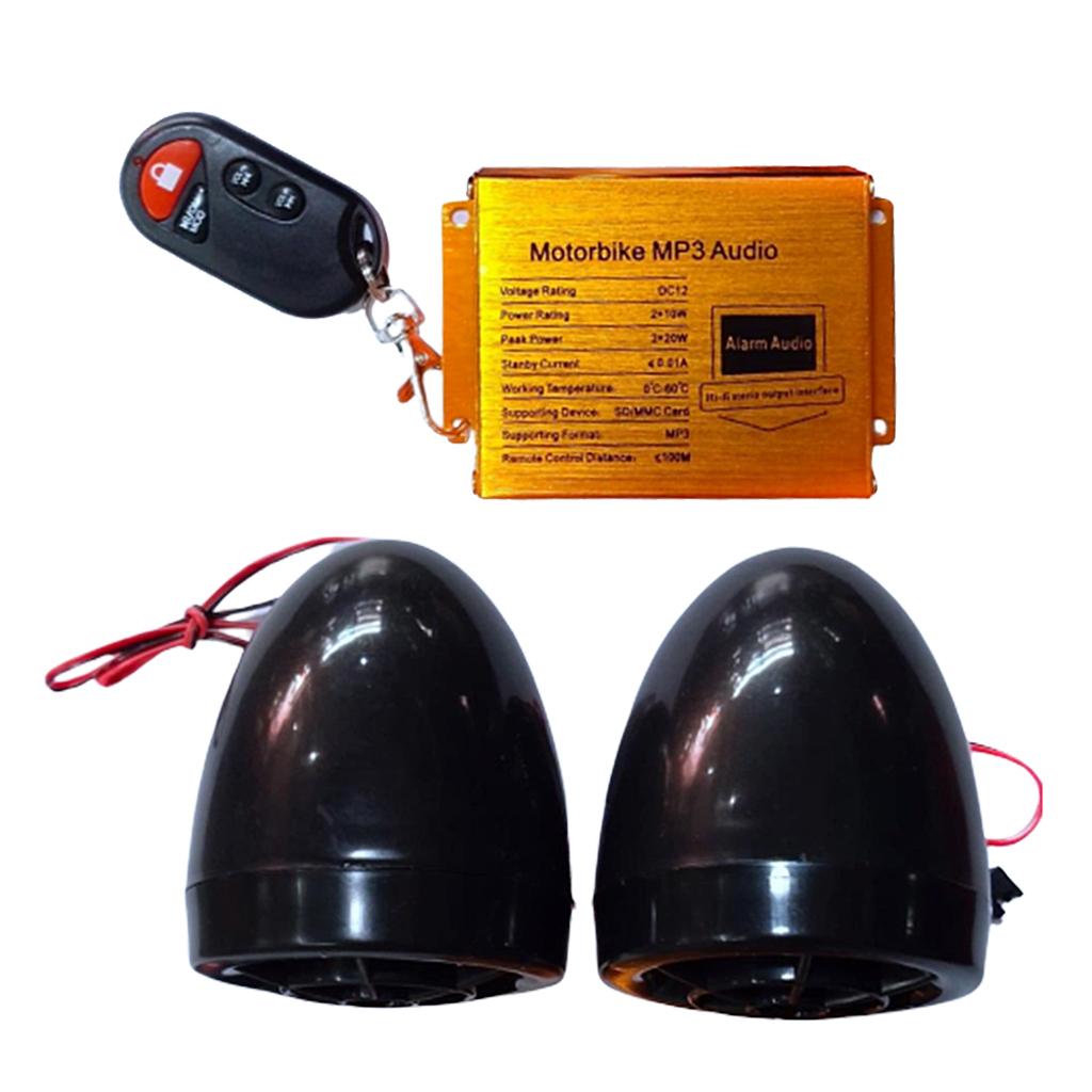 12V Motorbike Audio Stereo Sound System USB MP3 w/ Dual Speaker Golden+Black