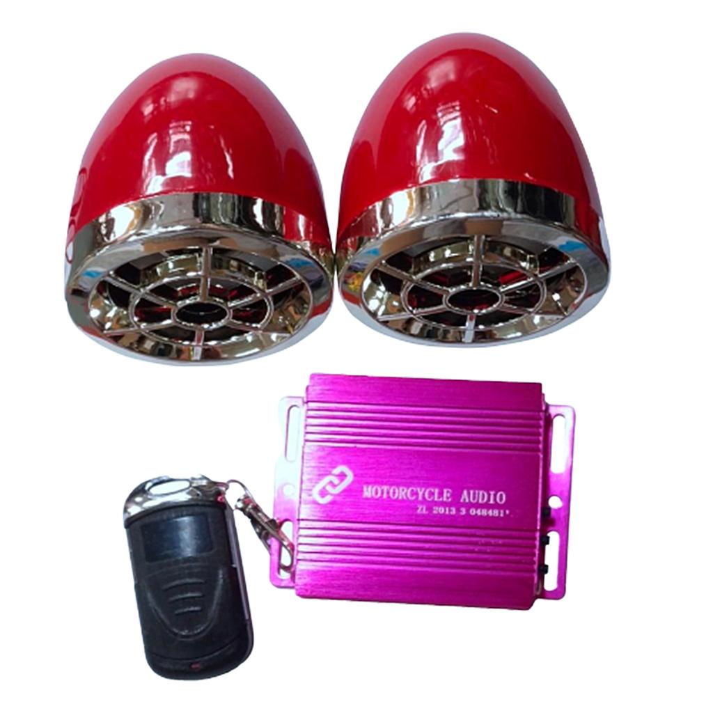 12V Motorbike Audio Stereo Sound System USB MP3 w/ Dual Speaker Red+Red