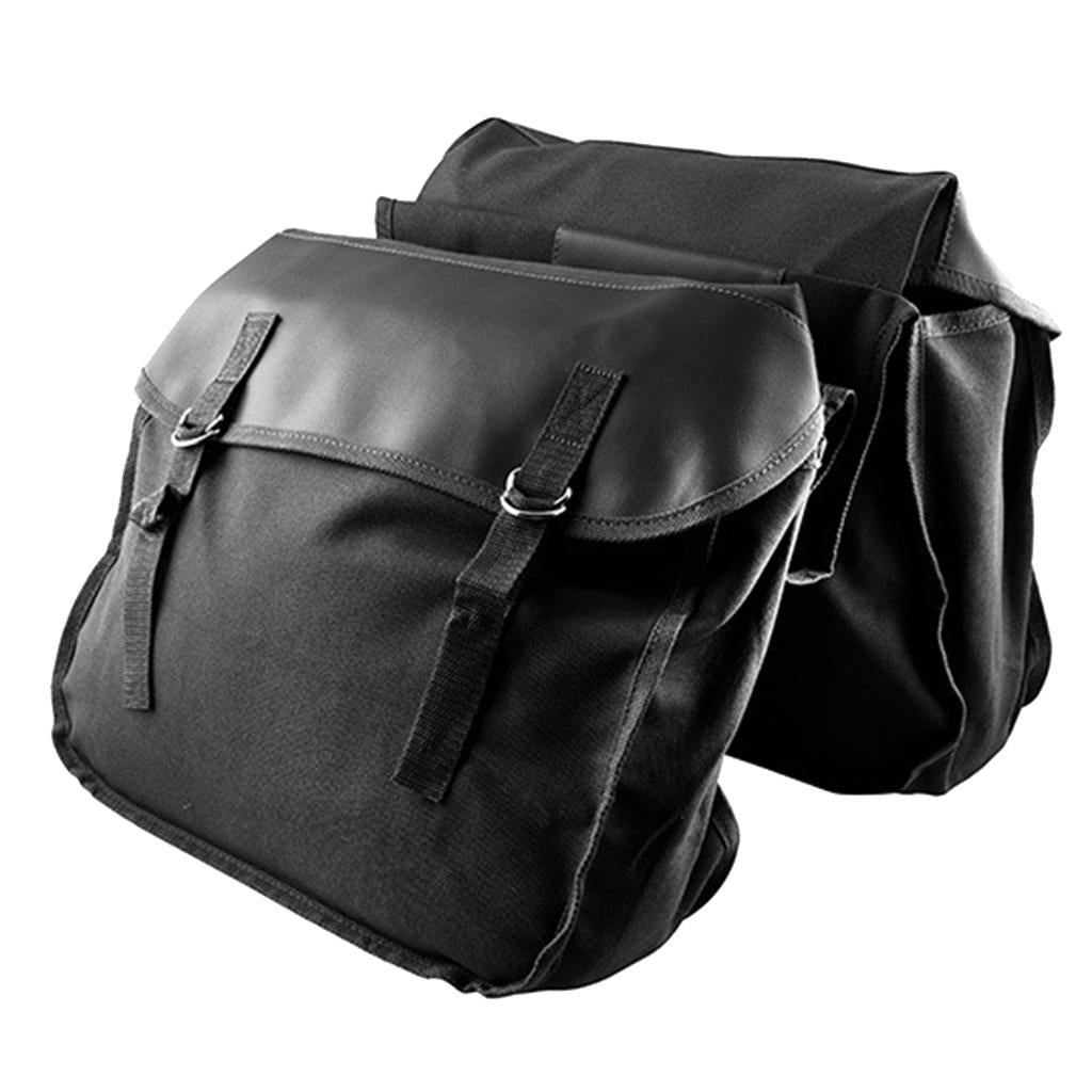 Motorbike Touring Saddle Bag Waterproof Motorcycle Canvas Pannier Black