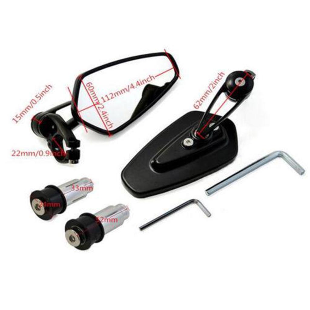 1 Pair Motorcycle 7/8" 22mm Handle Bar End Rearview Side Mirrors