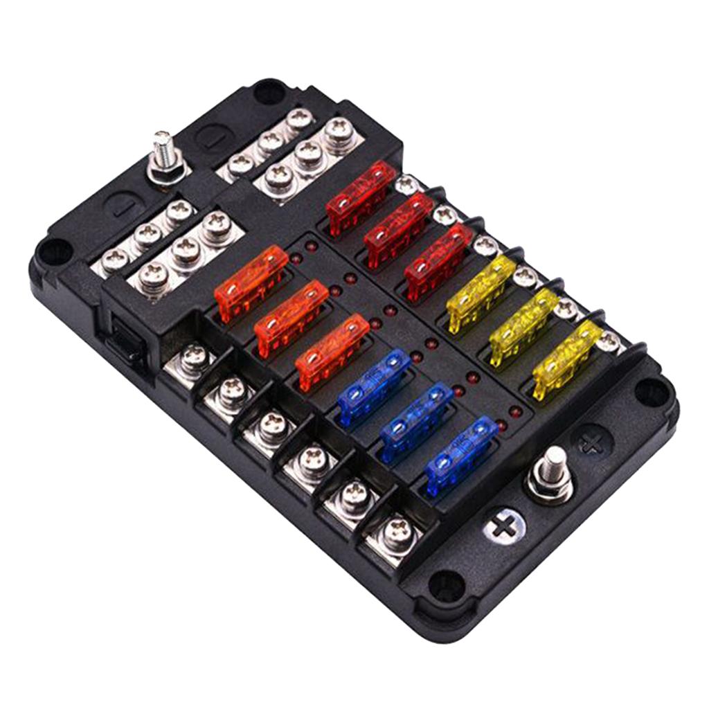12-WAY FUSE PANEL / BOX / HOLDER 12 IN 12 OUT AUTOMOTIVE CAR BOAT RV Marine