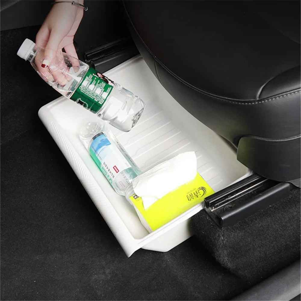 TSL521 For Tesla Model Y Under Seat Drawer TPE Hidden Storage Box, No Lid - Black