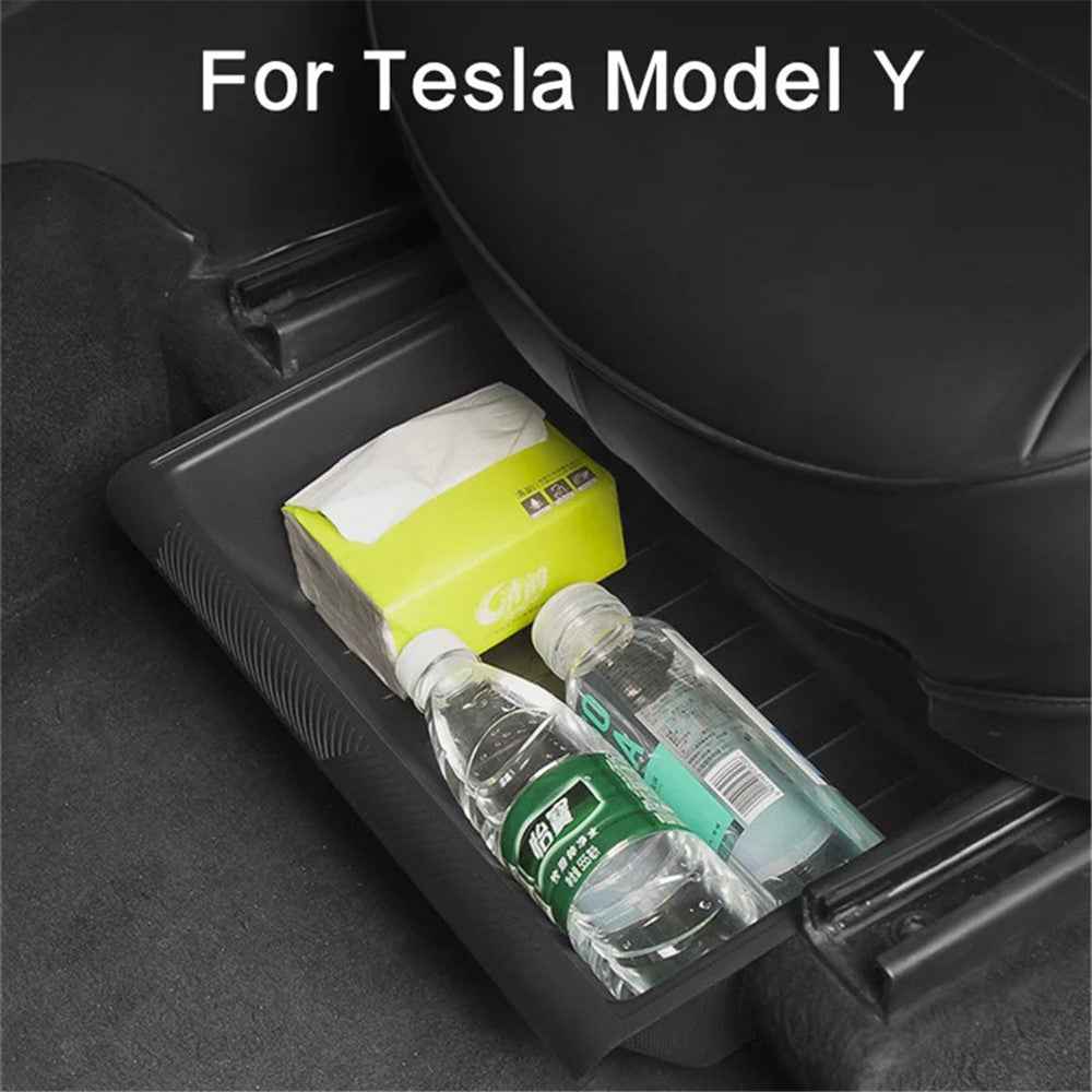 TSL521 For Tesla Model Y Under Seat Drawer TPE Hidden Storage Box, No Lid - White