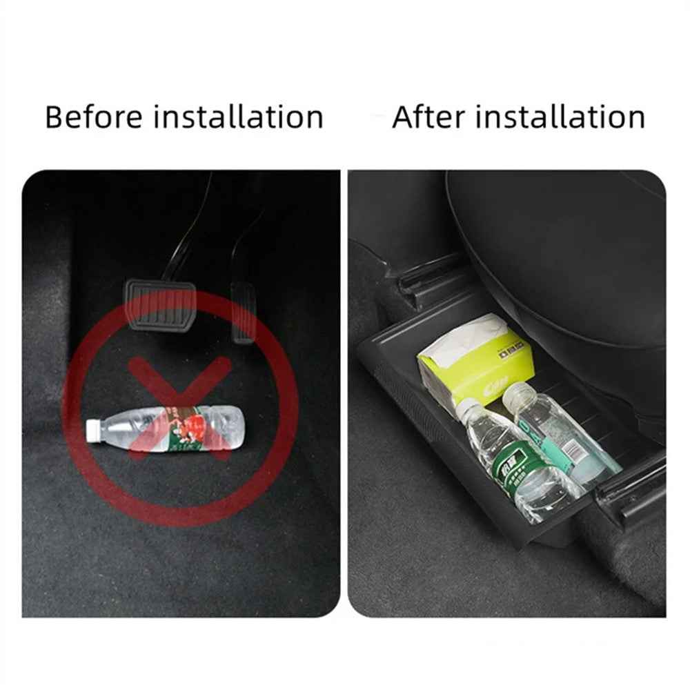 TSL521 For Tesla Model Y Under Seat Drawer TPE Hidden Storage Box, No Lid - Grey