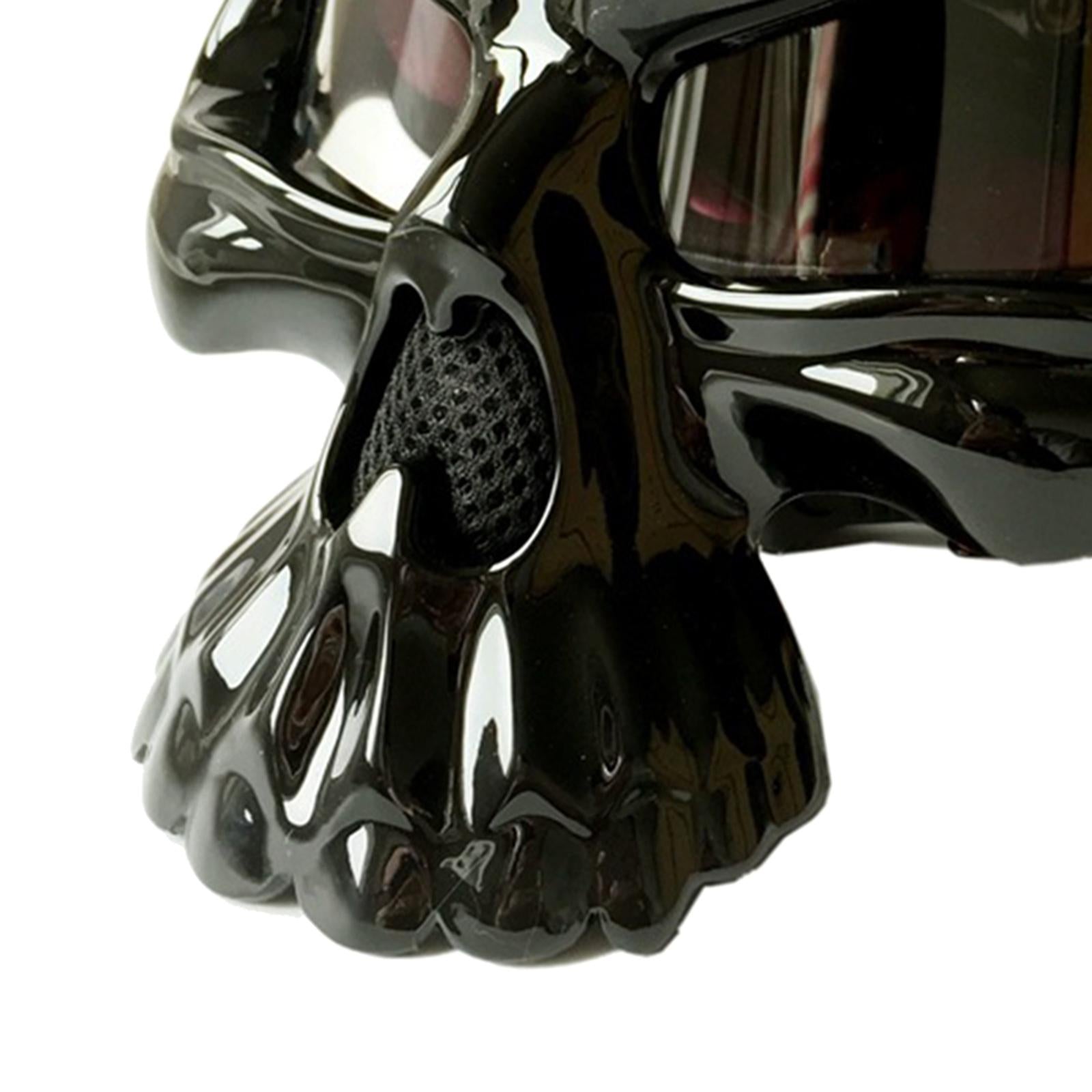 Retro Black Motorcycle Half Helmet with Goggles Skull Cap L Bright Black