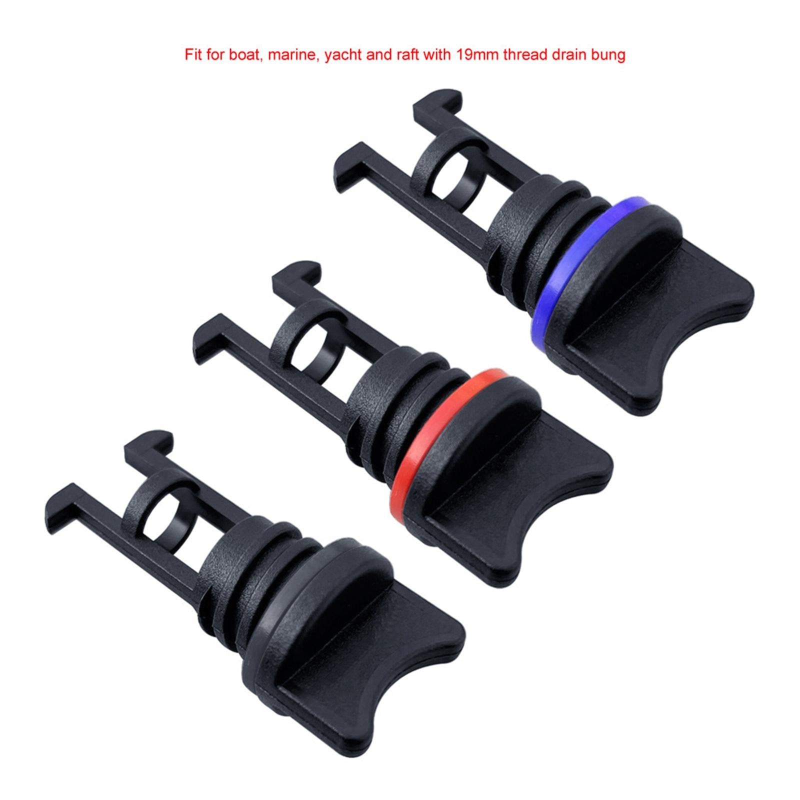 3x19mm Marine Boat Drain Bung Plugs Standard Thread for Canoe Black seal
