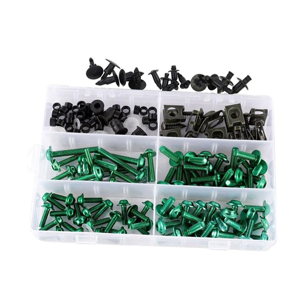 173x Universal Motorcycle Fairing Bolt Kit for BMW Nuts Washers Green