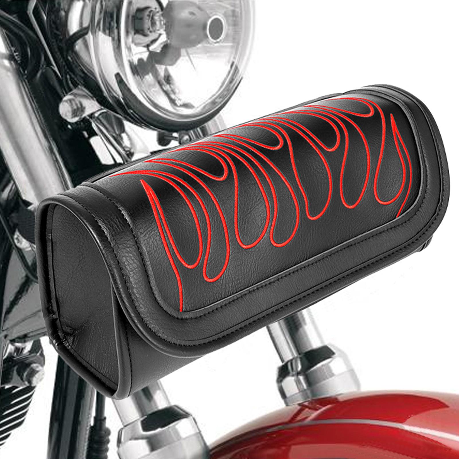 PU Leather Motorcycle Tool Bag Storage Fork Roll for Harley Scooters black red