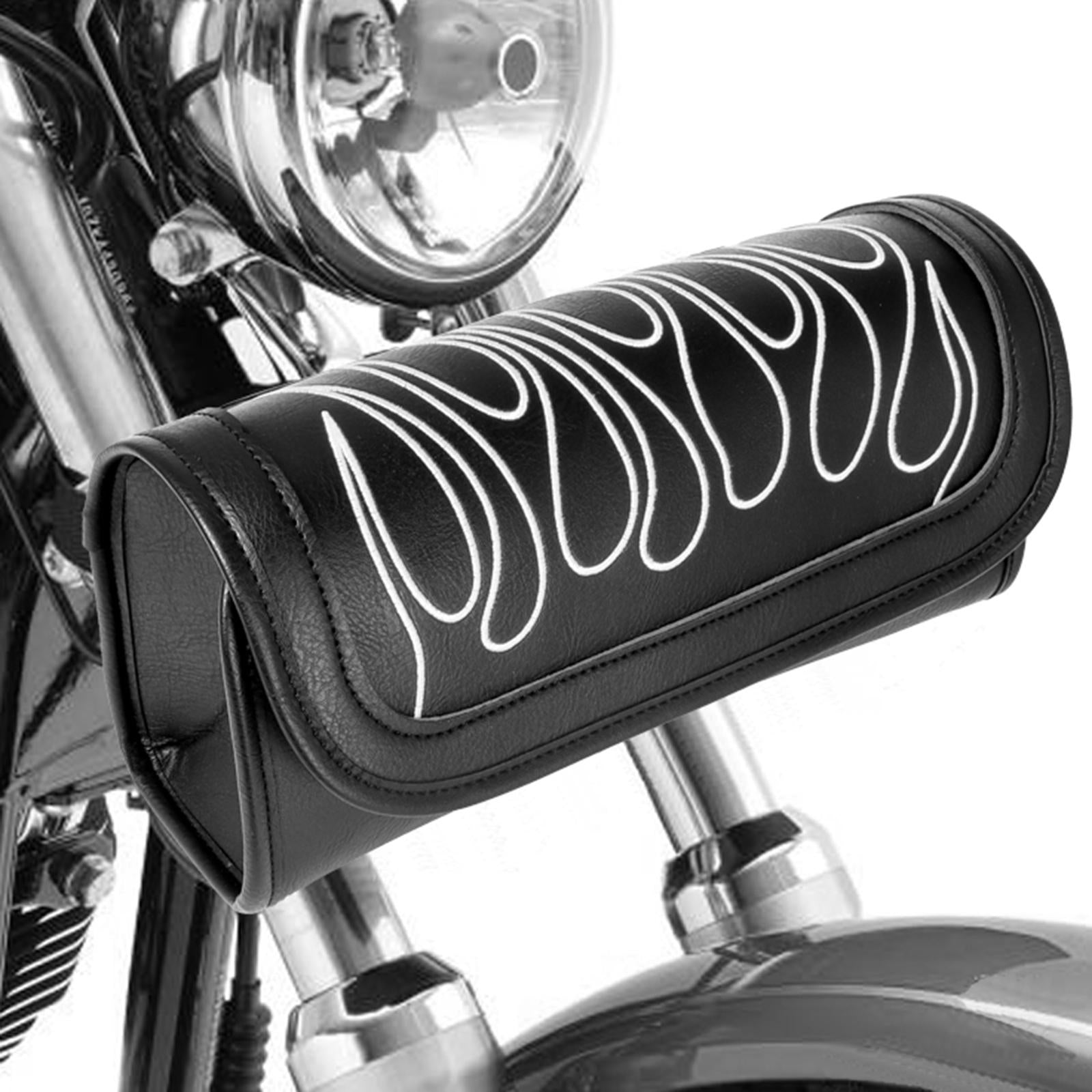 PU Leather Motorcycle Tool Bag Storage Fork Roll for Harley Scooters black white