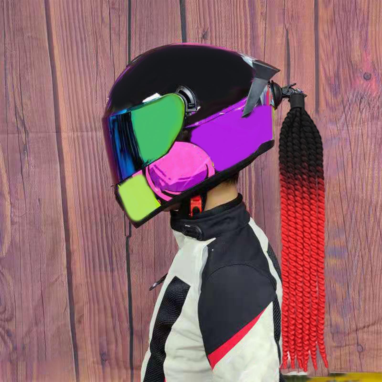 Helmet Pigtails with Suction Cup Cosplay Wig for Bicycle Bike Black Red