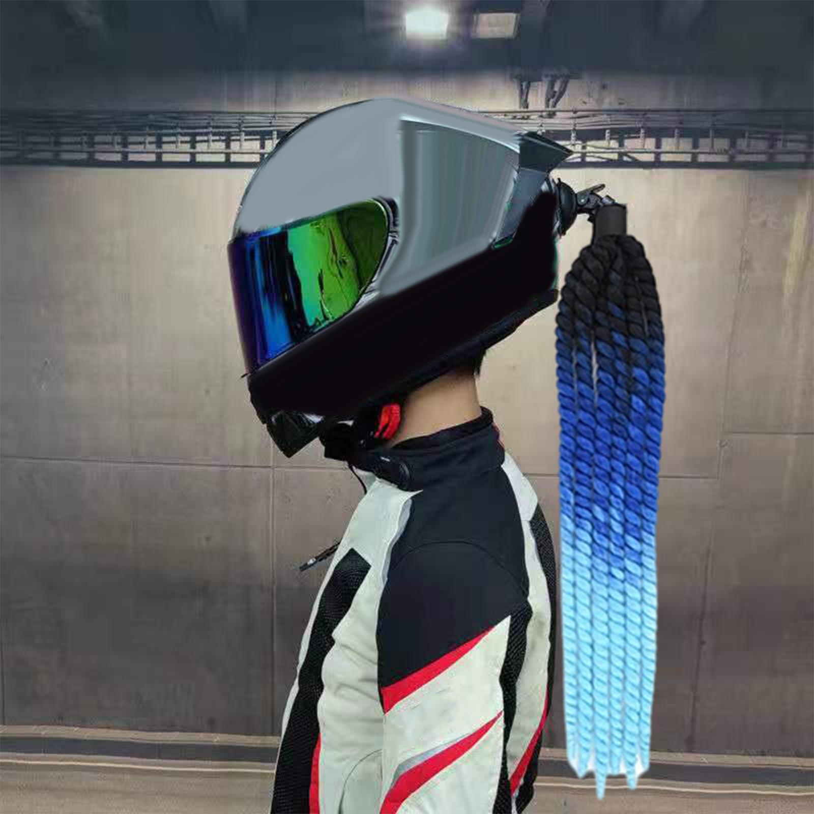 Helmet Pigtails with Suction Cup Cosplay Wig for Bicycle Bike Black Blue