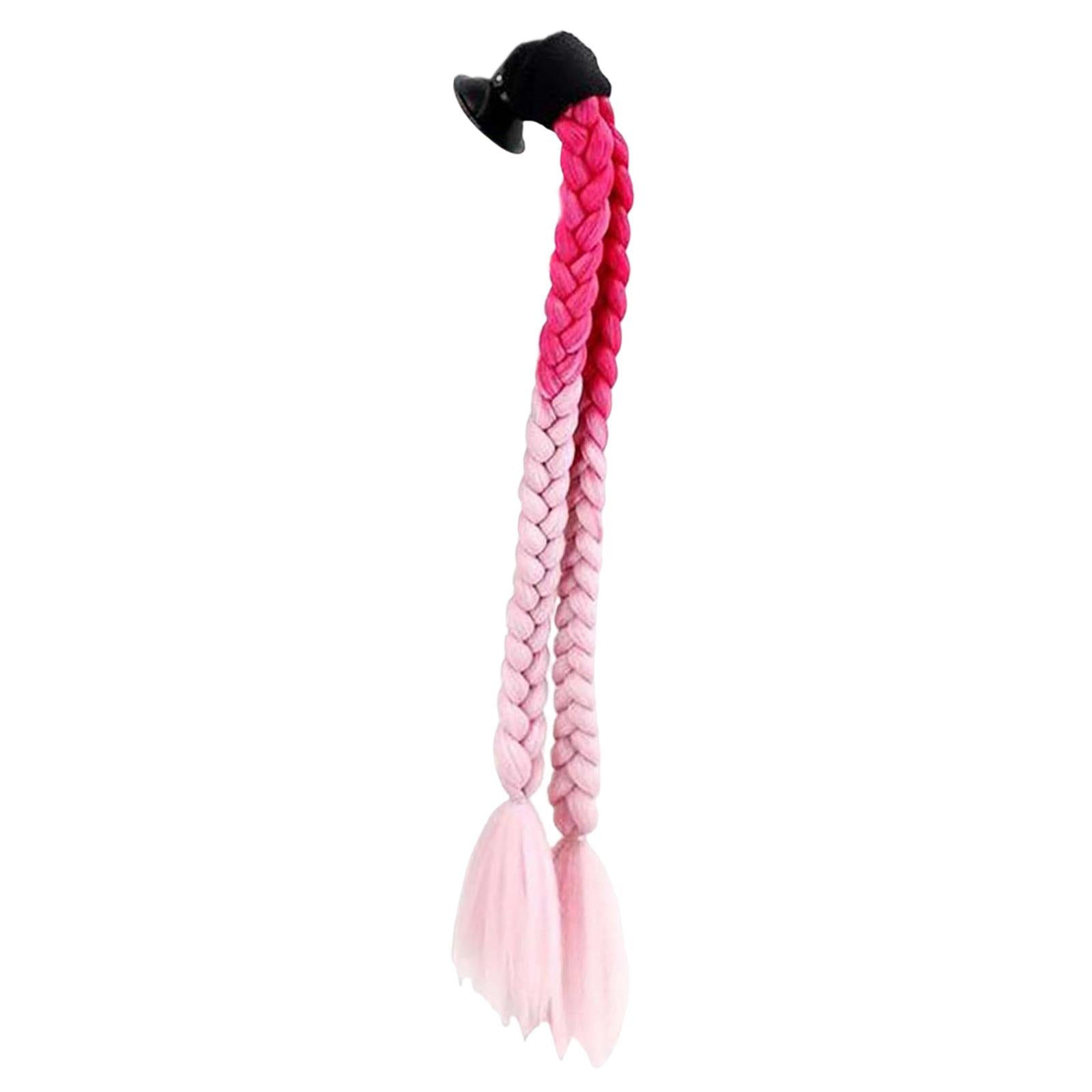 Motorcycle Helmet Braids Ponytail Double Braids Hair Plait Fit for Bicycle Dark Pink Light Pink
