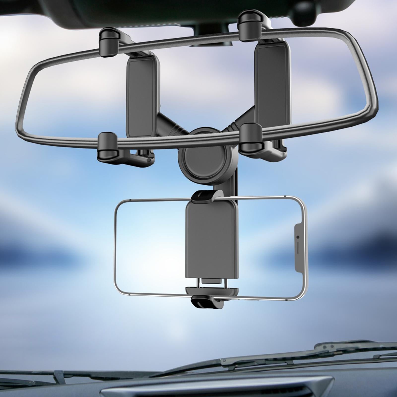 Car Rearview Mirror Phone Holder Mount Universal Retractable for GPS Red