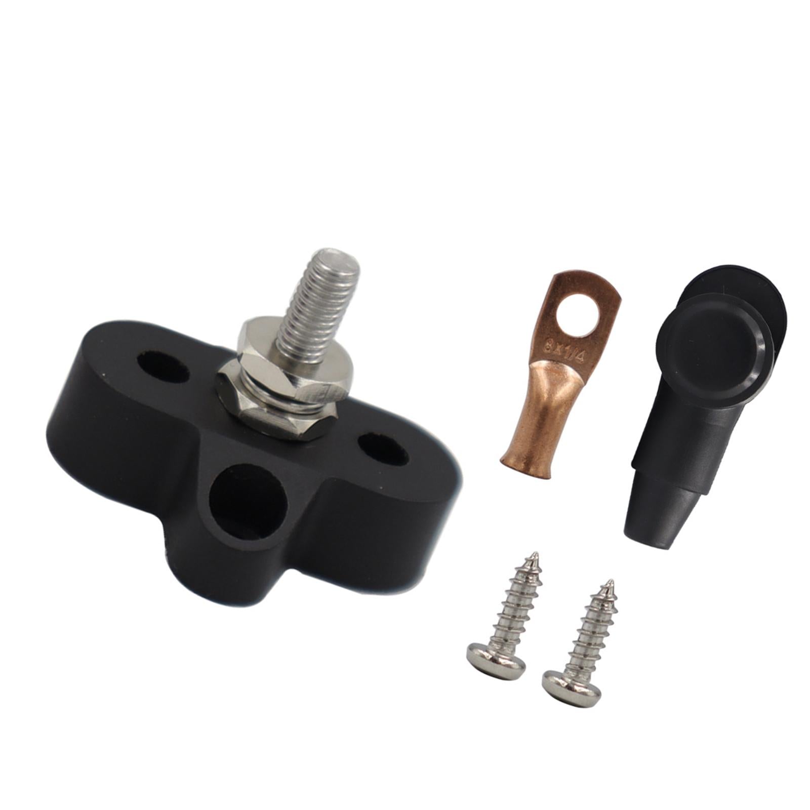 Battery Terminal Block M6 Stainless Steel Heavy Duty for Car RV Truck Black 1x Studs