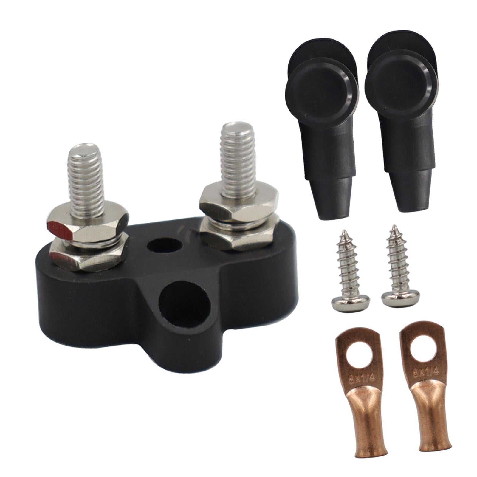 Battery Terminal Block M6 Stainless Steel Heavy Duty for Car RV Truck Black 2x Studs