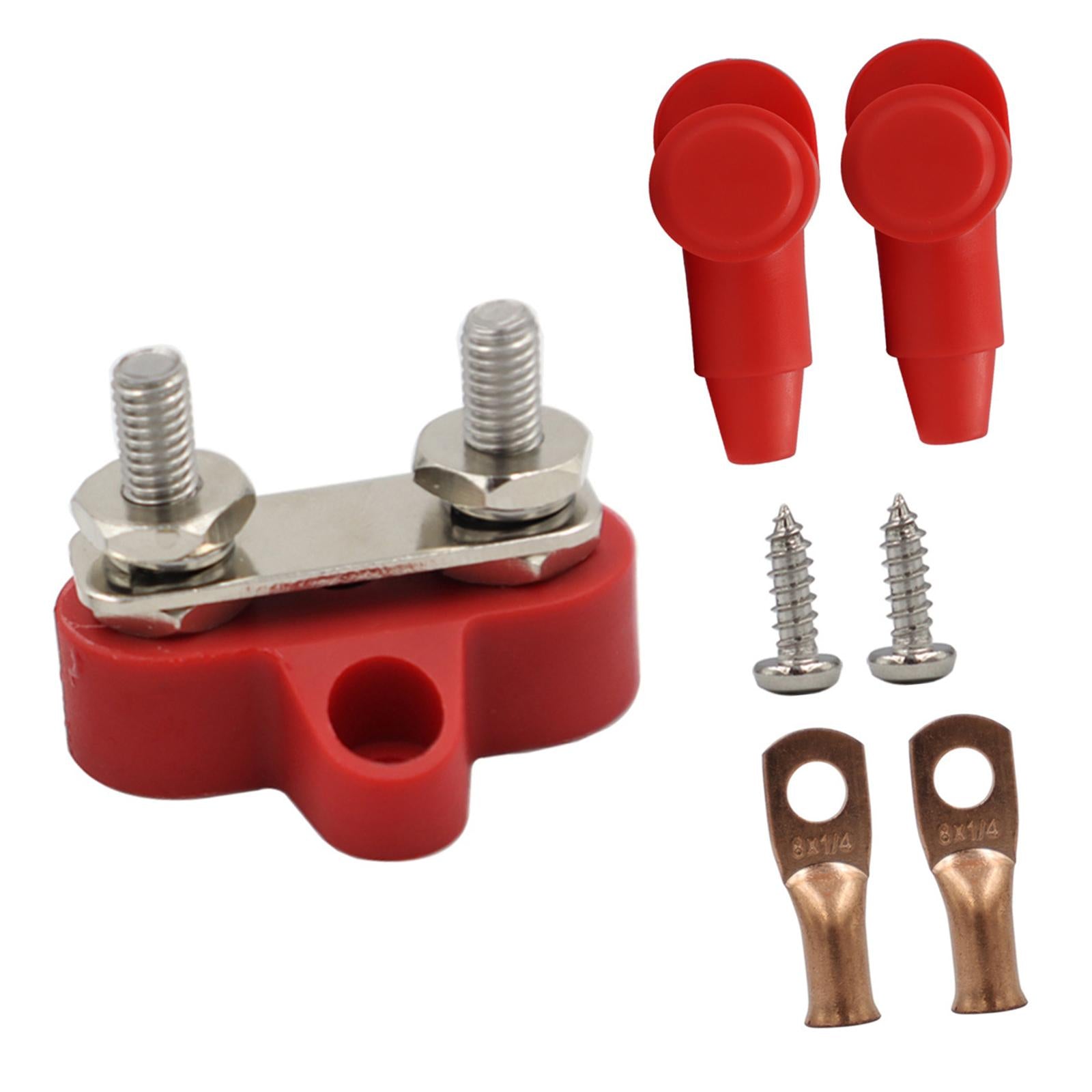 Battery Terminal Block M6 Stainless Steel Heavy Duty for Car RV Truck Red 2x Studs Gasket