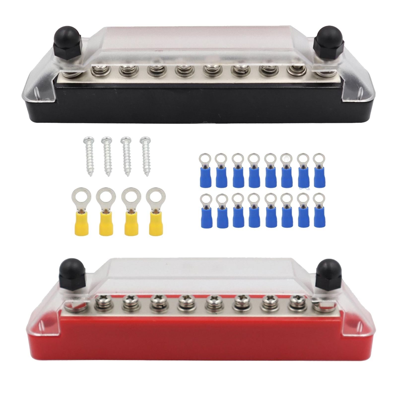 2Pcs Power Distribution Block with Cover for Car Automotive 10 Terminal