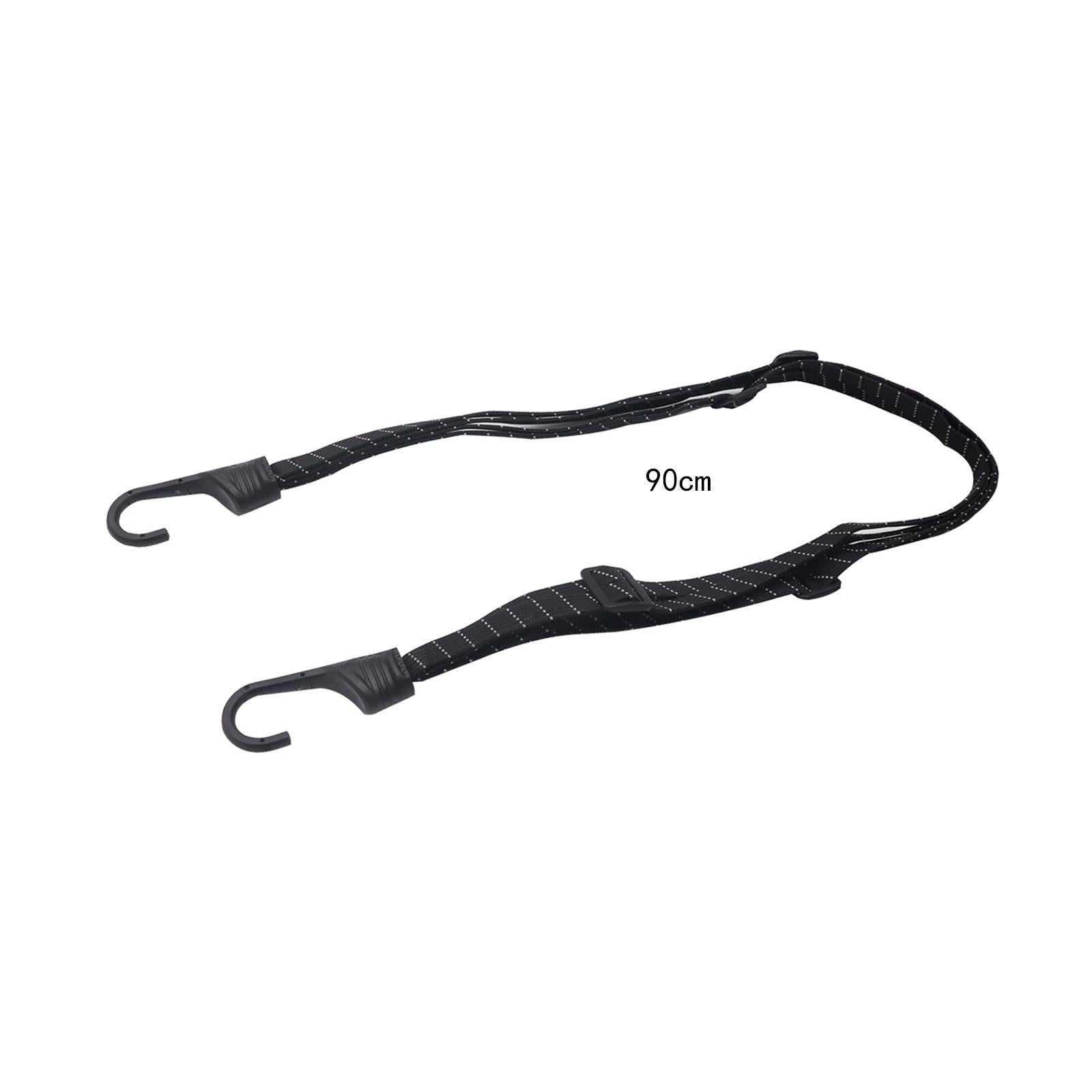 4Pcs Motorcycle Luggage Helmet Elastic Strap Convenient Tool with Arch Hooks Black 90cm