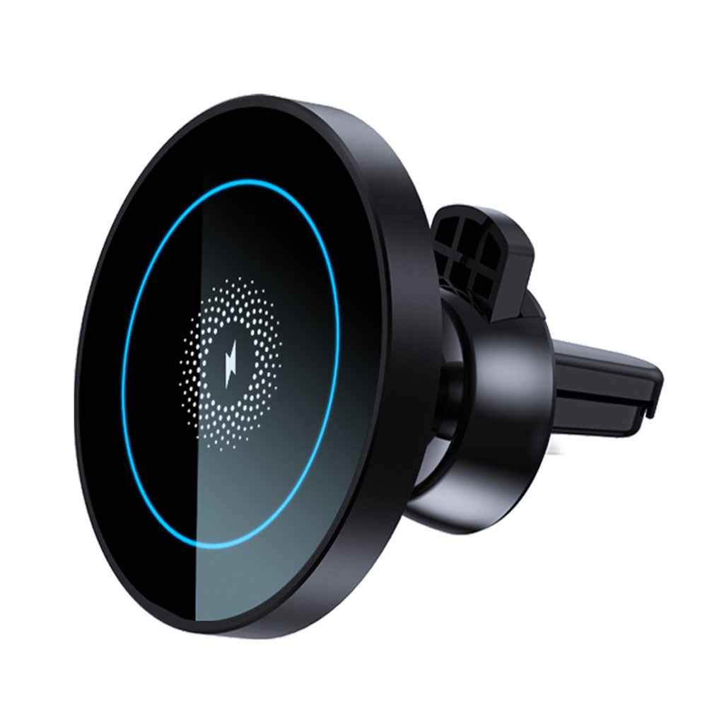 R-JUST RJ-CZ04 Multi-function Vehicle Cell Phone Mount 15W Wireless Magnetic Charger Universal Car Air Vent Phone Holder for iPhone 12/13 Series - Black