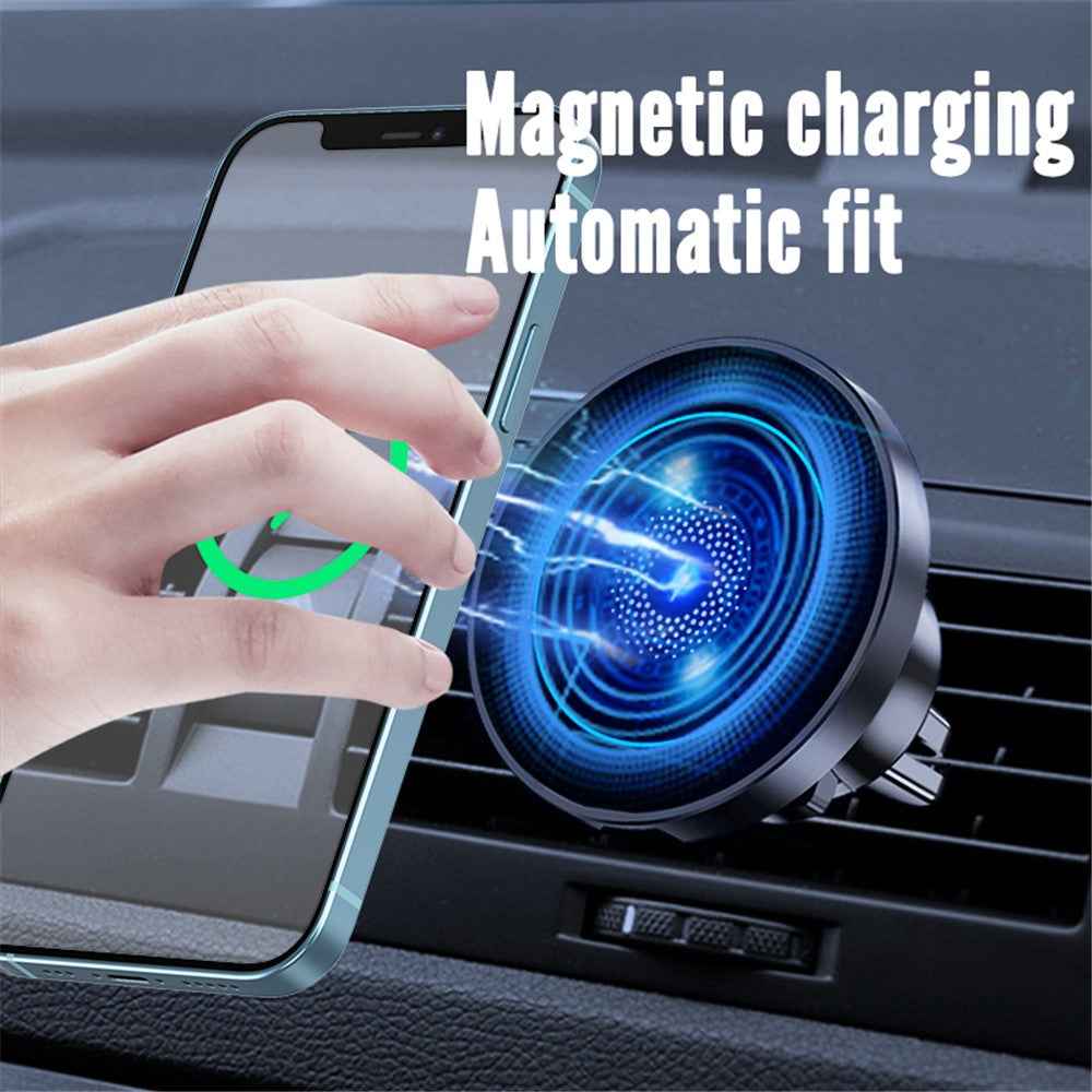R-JUST RJ-CZ04 Multi-function Vehicle Cell Phone Mount 15W Wireless Magnetic Charger Universal Car Air Vent Phone Holder for iPhone 12/13 Series - Black