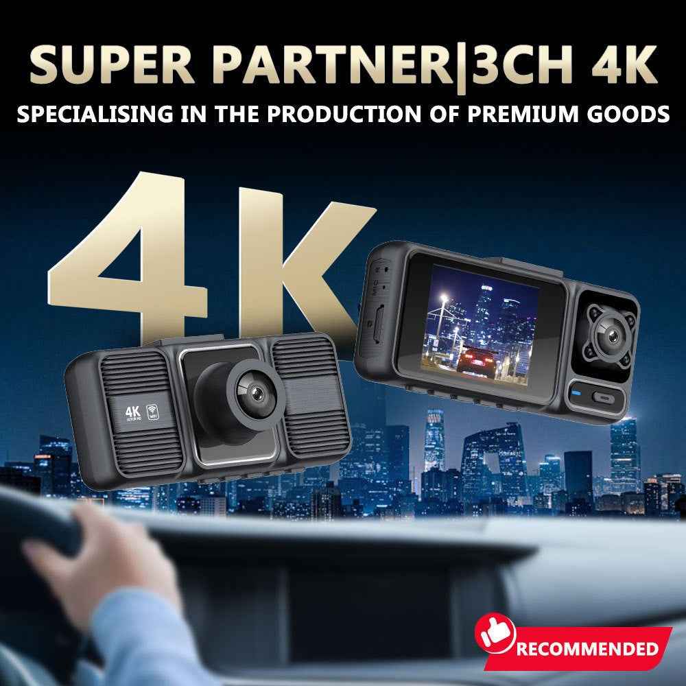 S26 4K Dash Cam 3-Lens WiFi Car Recorder with 2 inch IPS Screen / Night Vision / G-Sensor Motion / Detection Car DVR