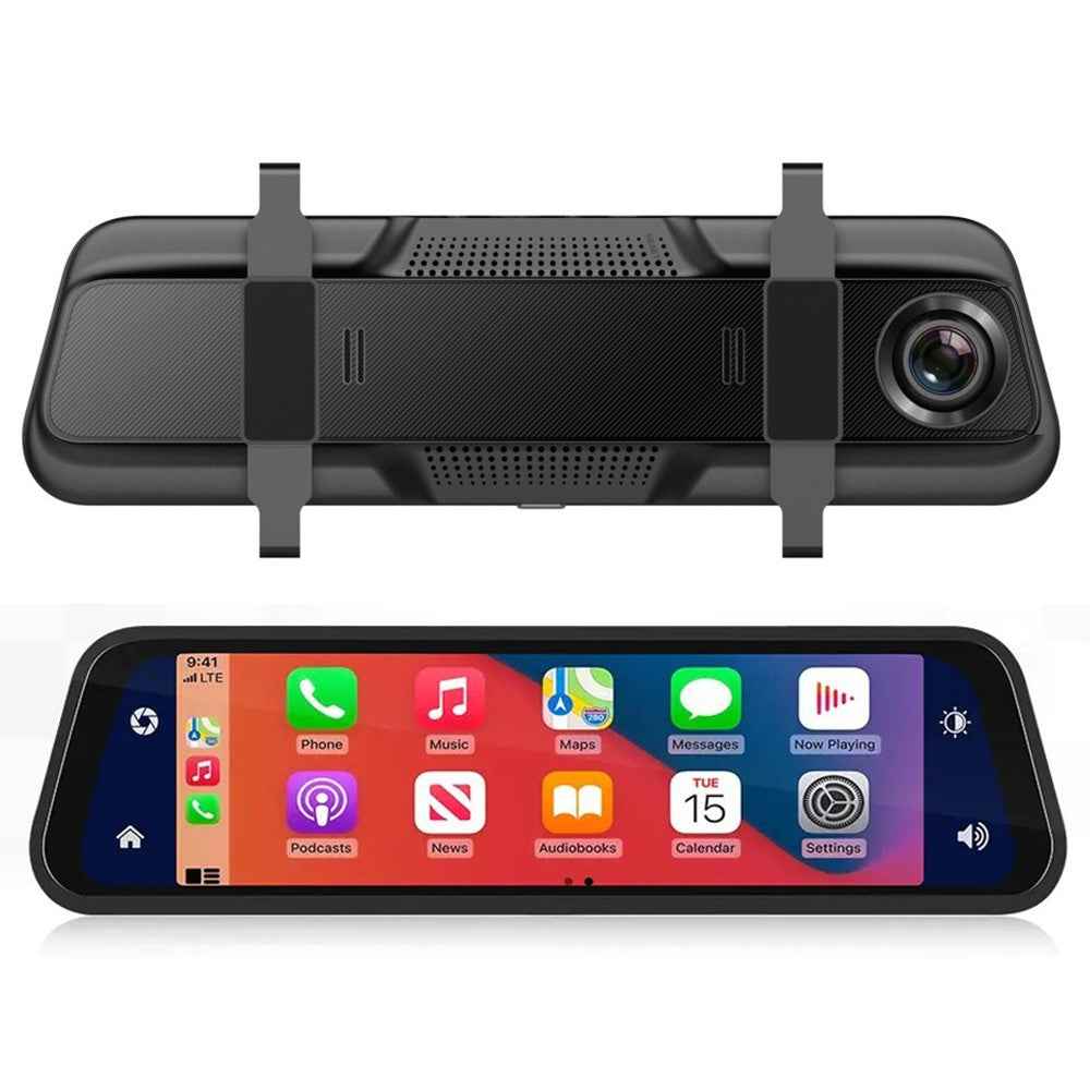 904 9.66 inch Touchscreen Dash Cam CarPlay Full-Screen Streaming Rearview Mirror 4K+1080P Dual Lens Car DVR with Night Vision / Emergency Recording