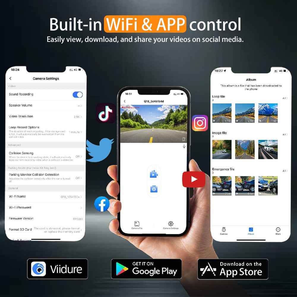 4K Dual Lens Dash Cam 170° Wide Angle Car DVR with WiFi GPS Tracking and Night Vision