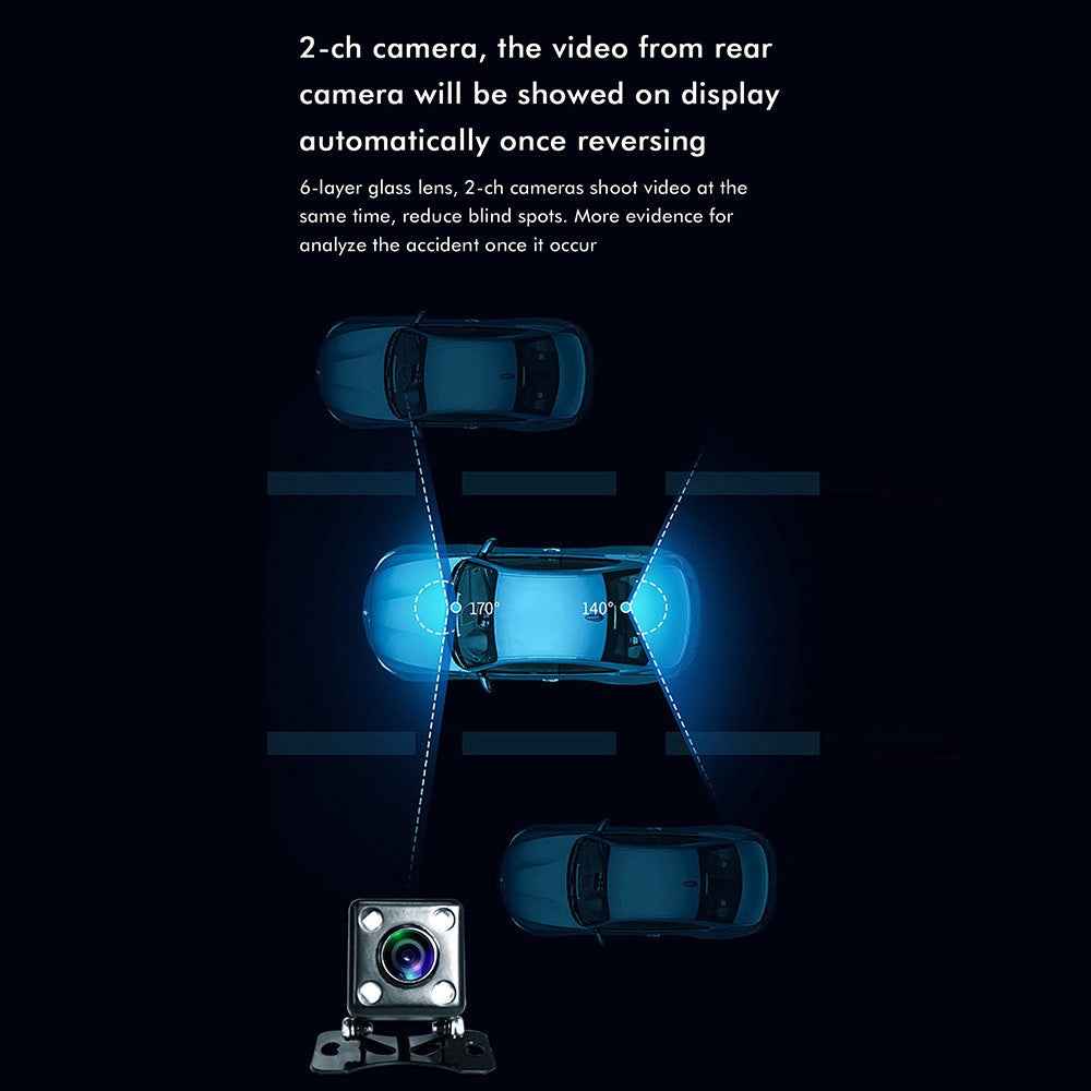 ANYTEK Q2M 2.0-inch HD 2K Car DVR Parking Monitoring Night Vision Front Rear Dual Camera Driving Recorder Dash Cam