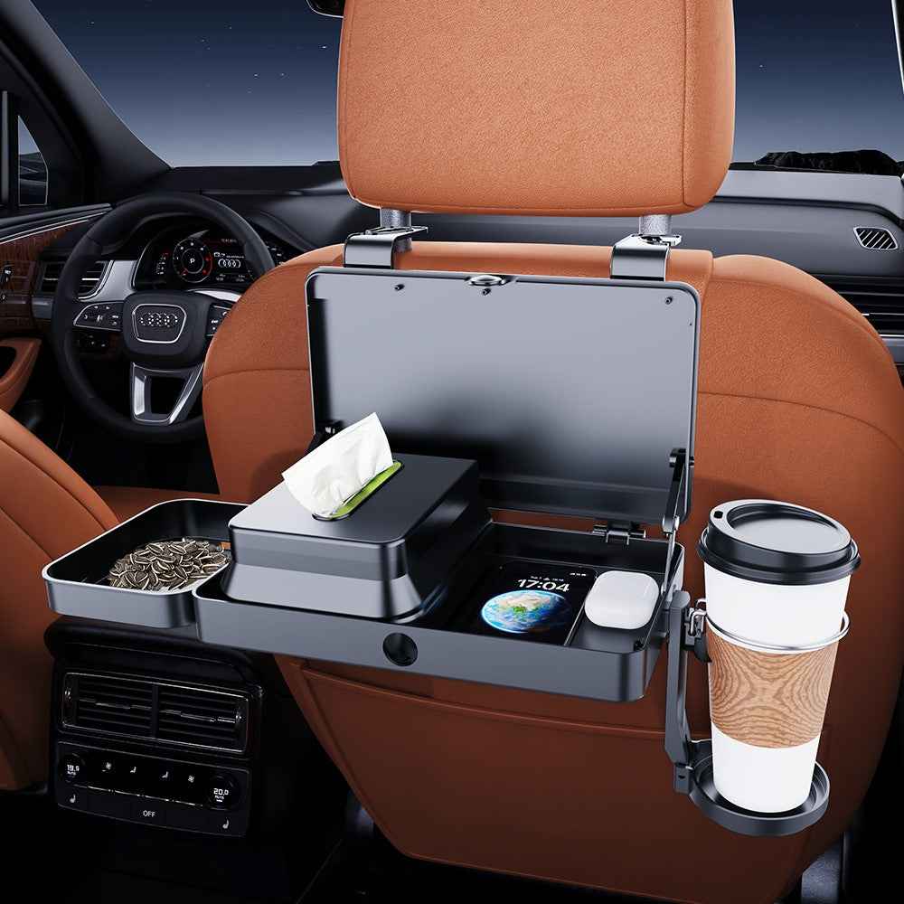 K255 Car Back Seat Food Tray Cup Holder Tissue Box Storage Rack Plastic Expandable Organizer