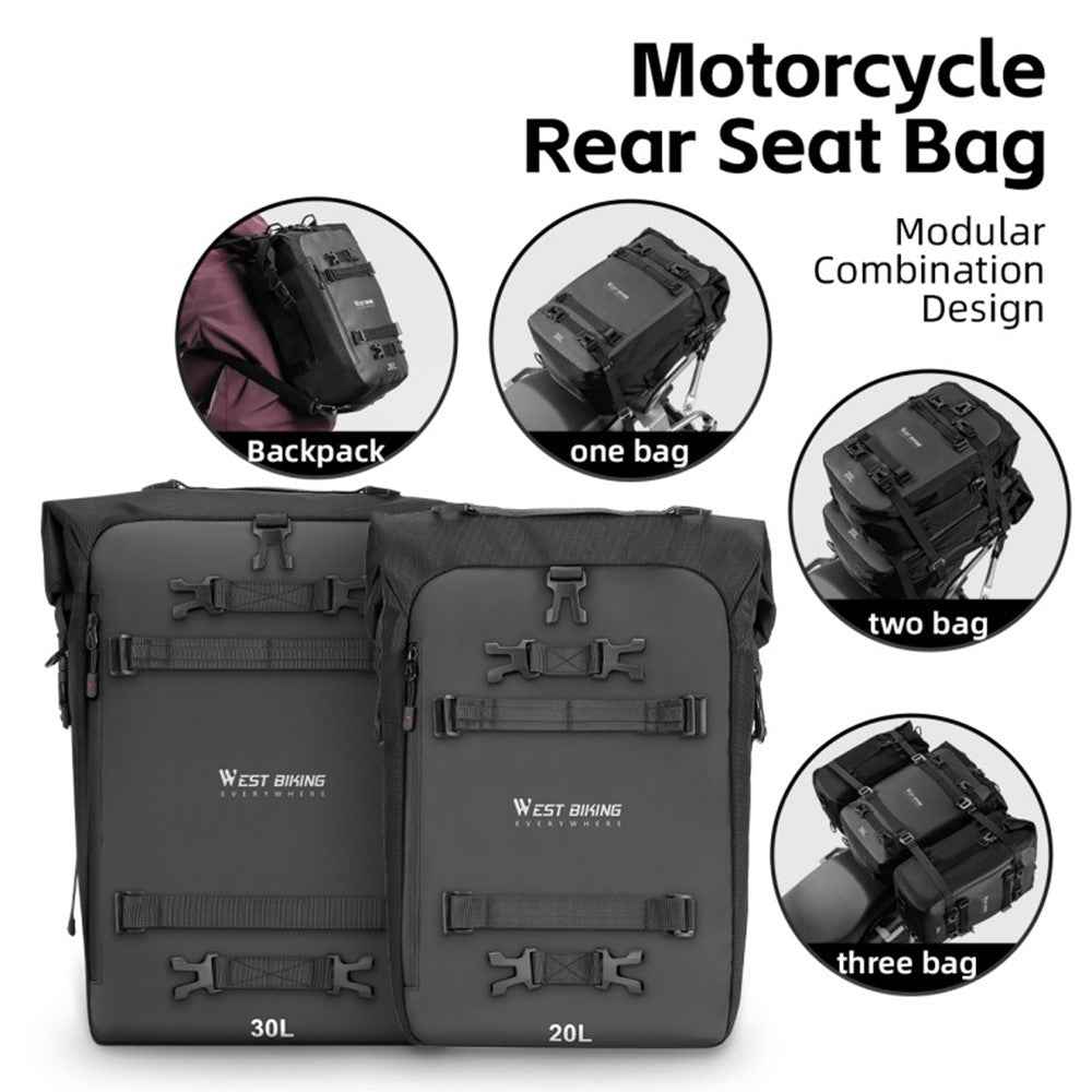 WEST BIKING 20L Large Capacity Motorcycle Side Bag Full Open Riding Bag Anti-Slip Mesh Pocket for Motorbike Travel