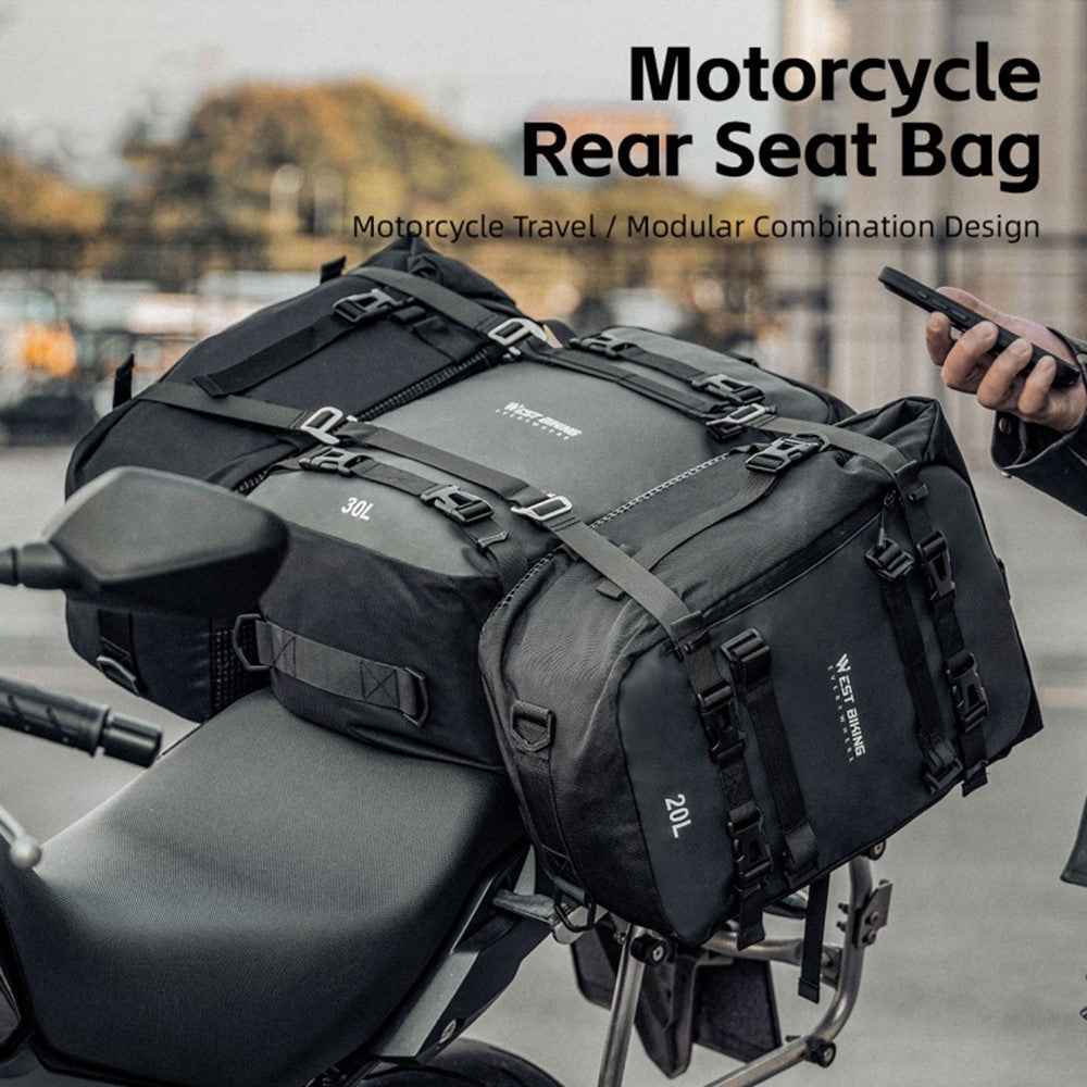 WEST BIKING 20L Large Capacity Motorcycle Side Bag Full Open Riding Bag Anti-Slip Mesh Pocket for Motorbike Travel