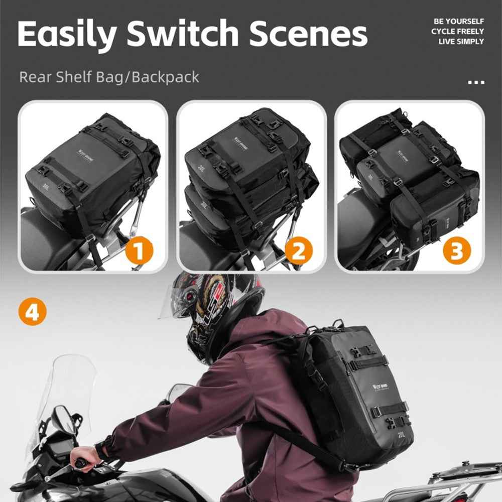 WEST BIKING 20L Large Capacity Motorcycle Side Bag Full Open Riding Bag Anti-Slip Mesh Pocket for Motorbike Travel