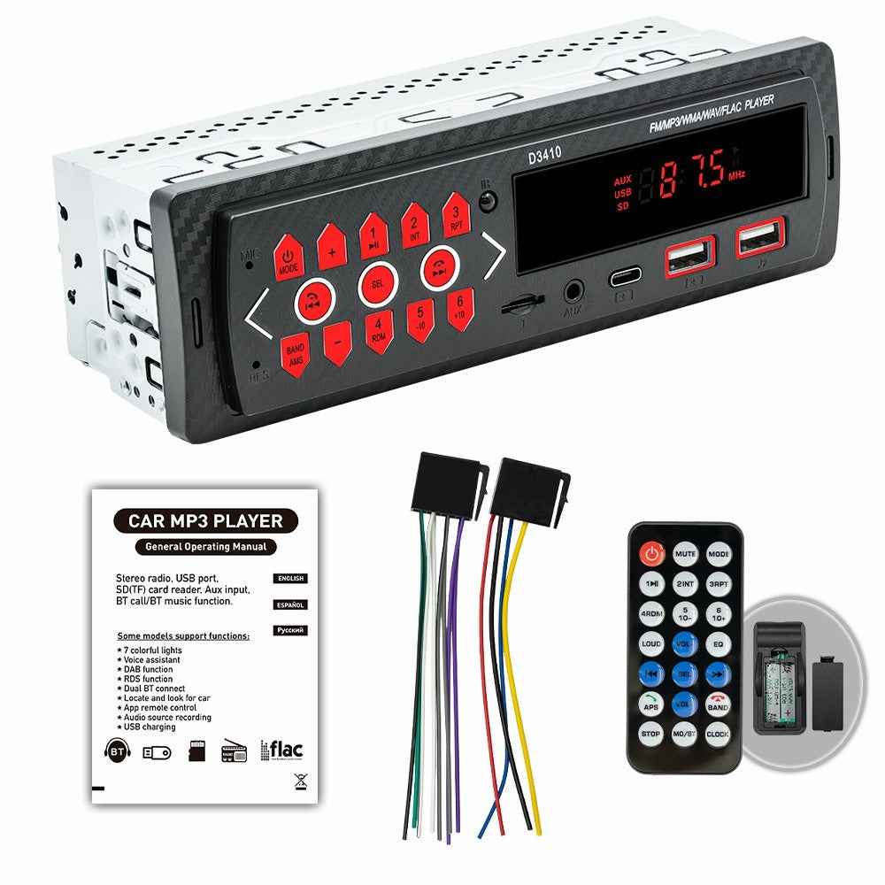 D3410 Car Bluetooth-compatible MP3 Player Vehicles Audio Device Support TF Card, U-Disk, FM Radio