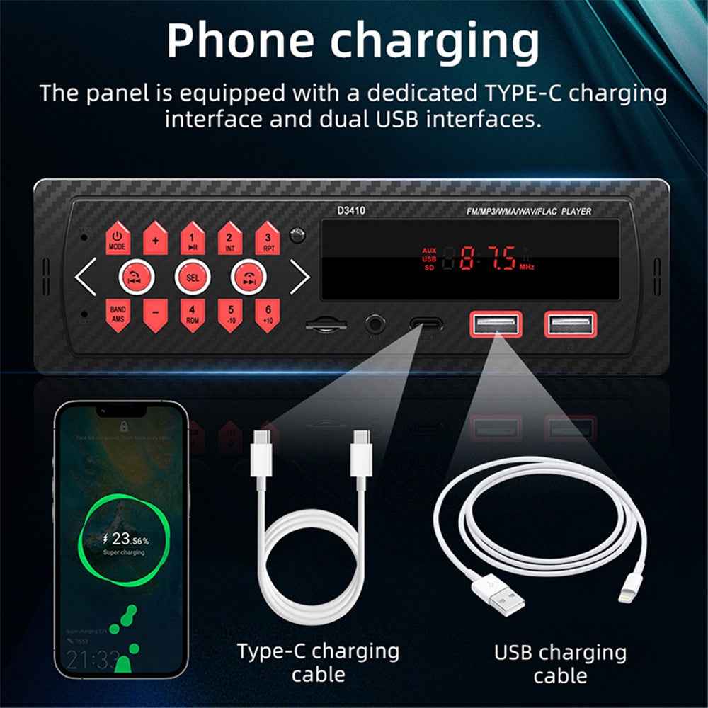 D3410 Car Bluetooth-compatible MP3 Player Vehicles Audio Device Support TF Card, U-Disk, FM Radio