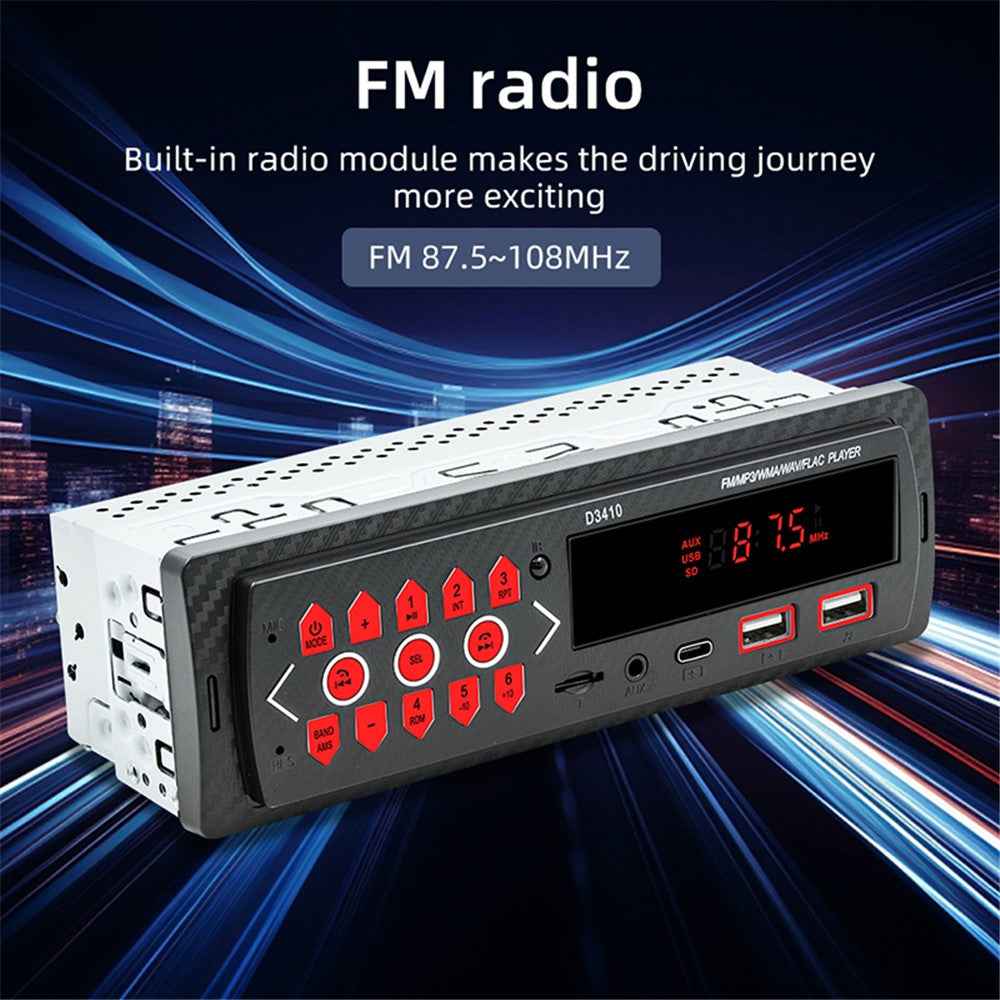 D3410 Car Bluetooth-compatible MP3 Player Vehicles Audio Device Support TF Card, U-Disk, FM Radio
