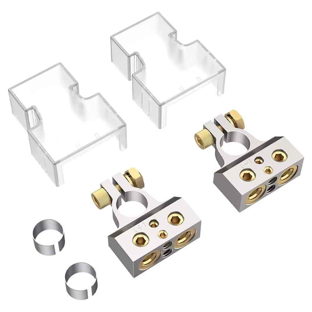 2Pcs Positive and Negative Car Battery Terminal Connectors for Automotive / Marine Battery Clamps - Silver+Gold