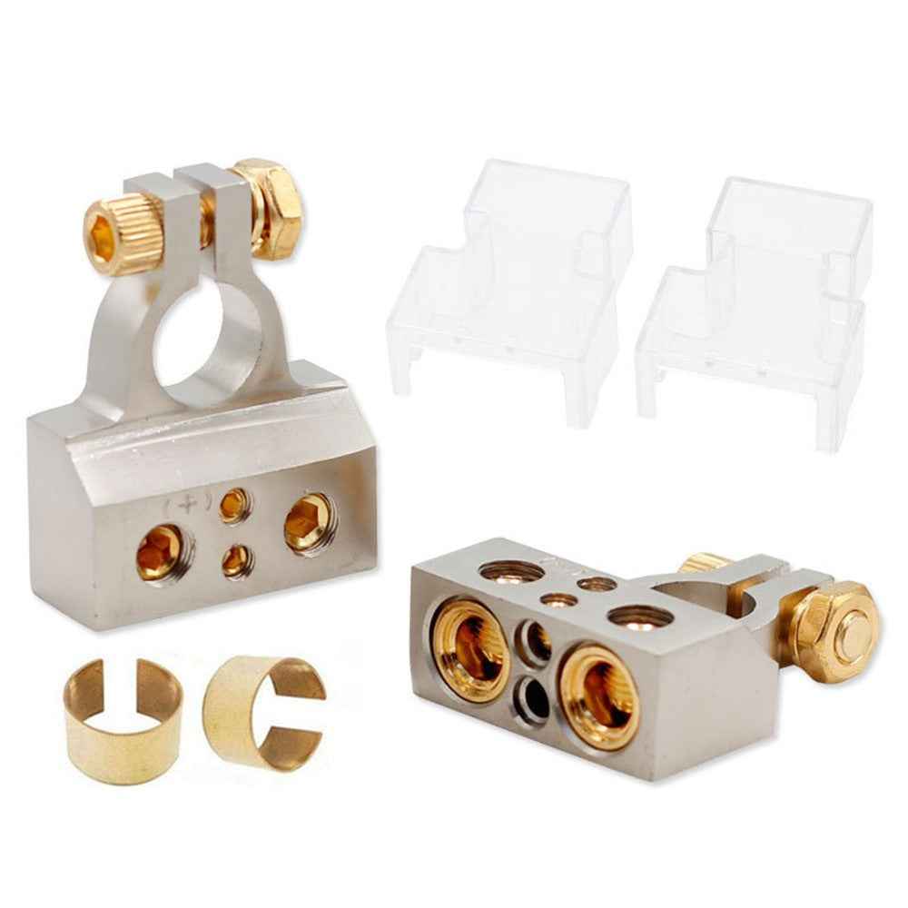 2Pcs Positive and Negative Car Battery Terminal Connectors for Automotive / Marine Battery Clamps - Silver+Gold
