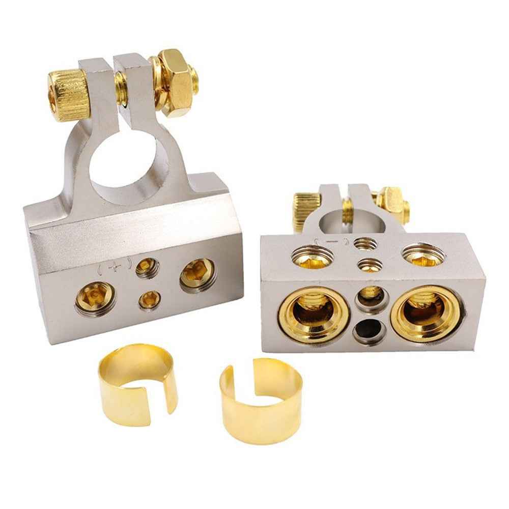 2Pcs Positive and Negative Car Battery Terminal Connectors for Automotive / Marine Battery Clamps - Silver+Gold