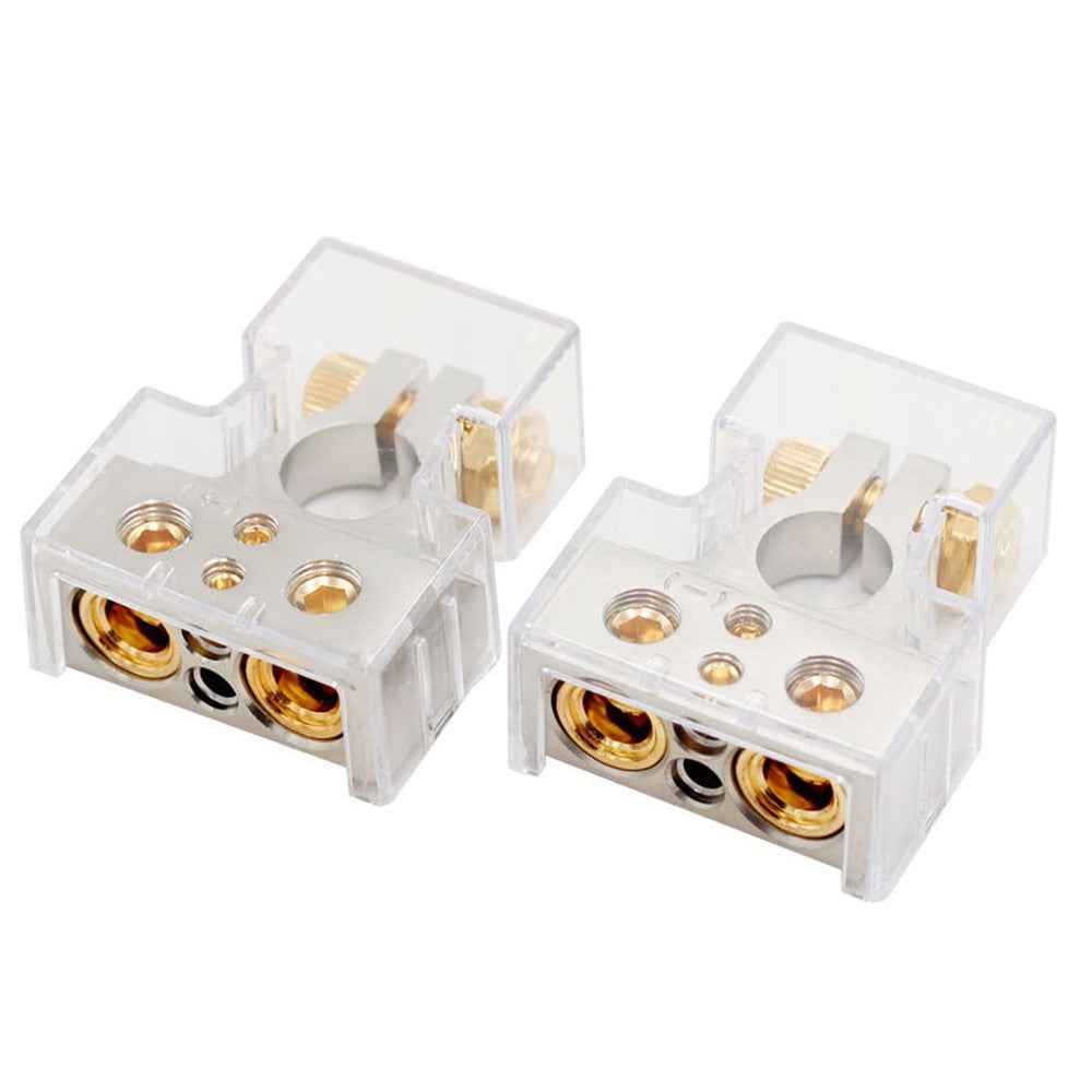 2Pcs Positive and Negative Car Battery Terminal Connectors for Automotive / Marine Battery Clamps - Silver+Gold