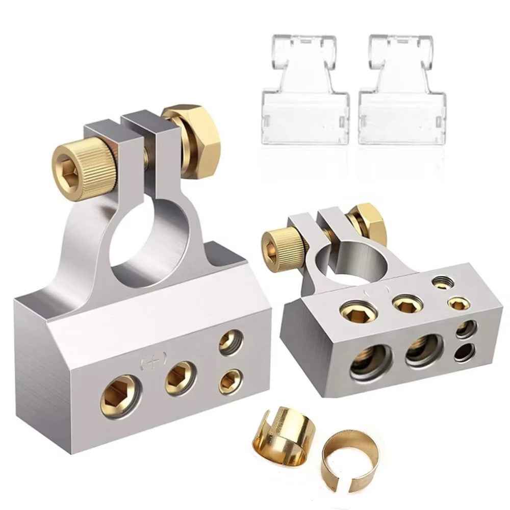 2Pcs Positive and Negative Car Battery Terminal Connectors for Automotive / Marine Battery Clamps - Silver+Gold