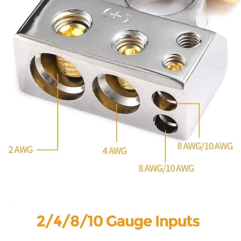 2Pcs Positive and Negative Car Battery Terminal Connectors for Automotive / Marine Battery Clamps - Gold