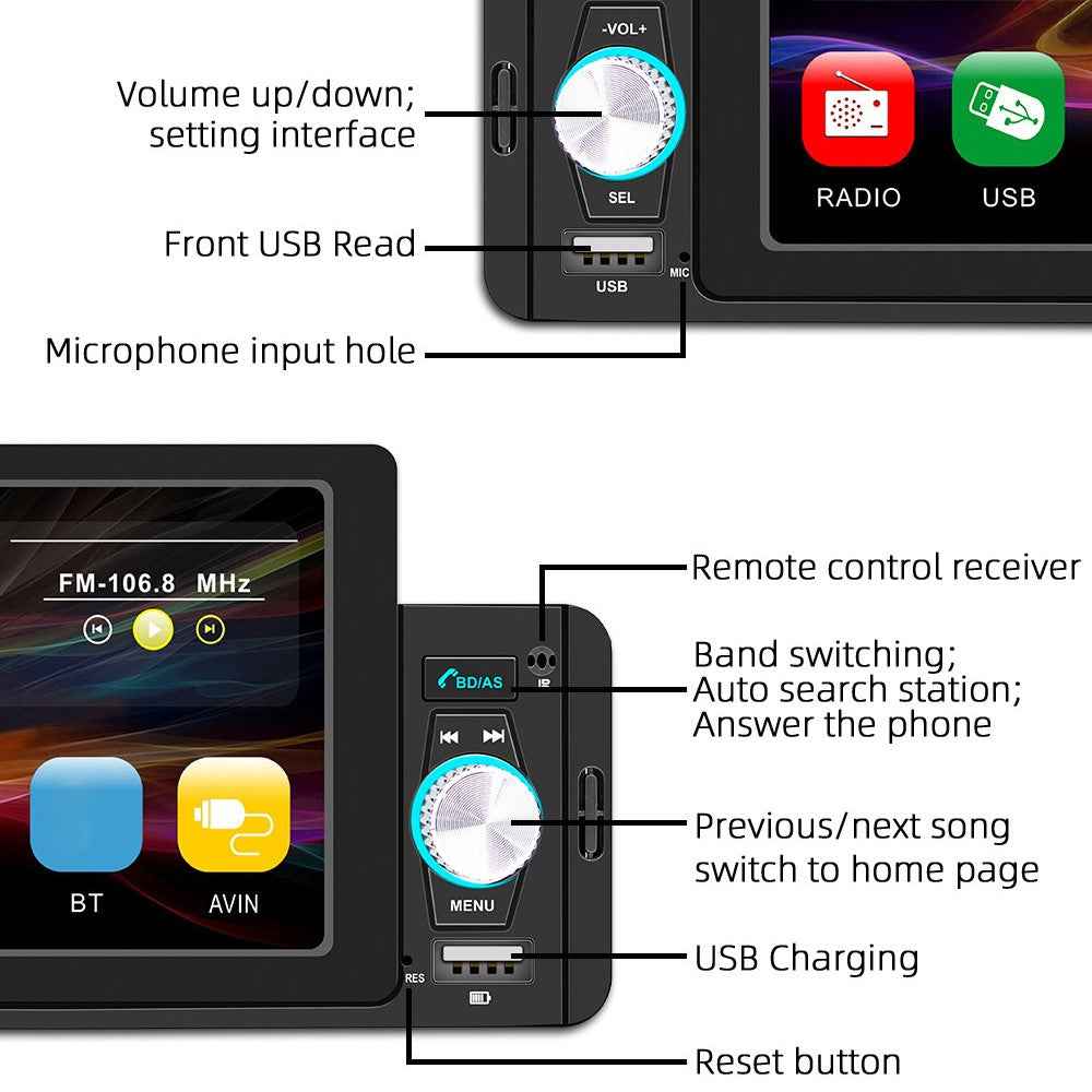 SWM-160 5-inch HD Display Car MP5 Player Bluetooth-compatible 5.0 Hands-Free Car Audio Player Built-in FM Radio (without Battery)