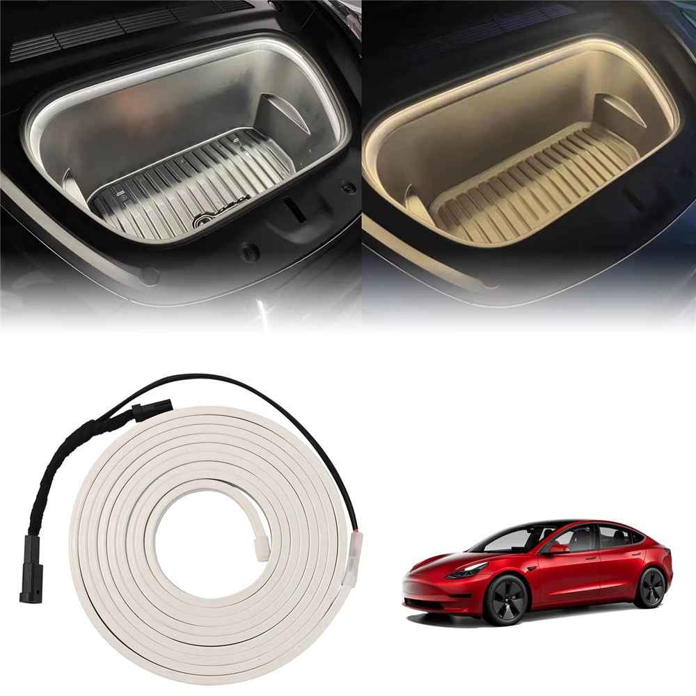For Tesla Model 3 / Y 2021 - 2024 Front Trunk LED Light Strip Ambient Lighting Waterproof Decorative Lamp - Warm Light