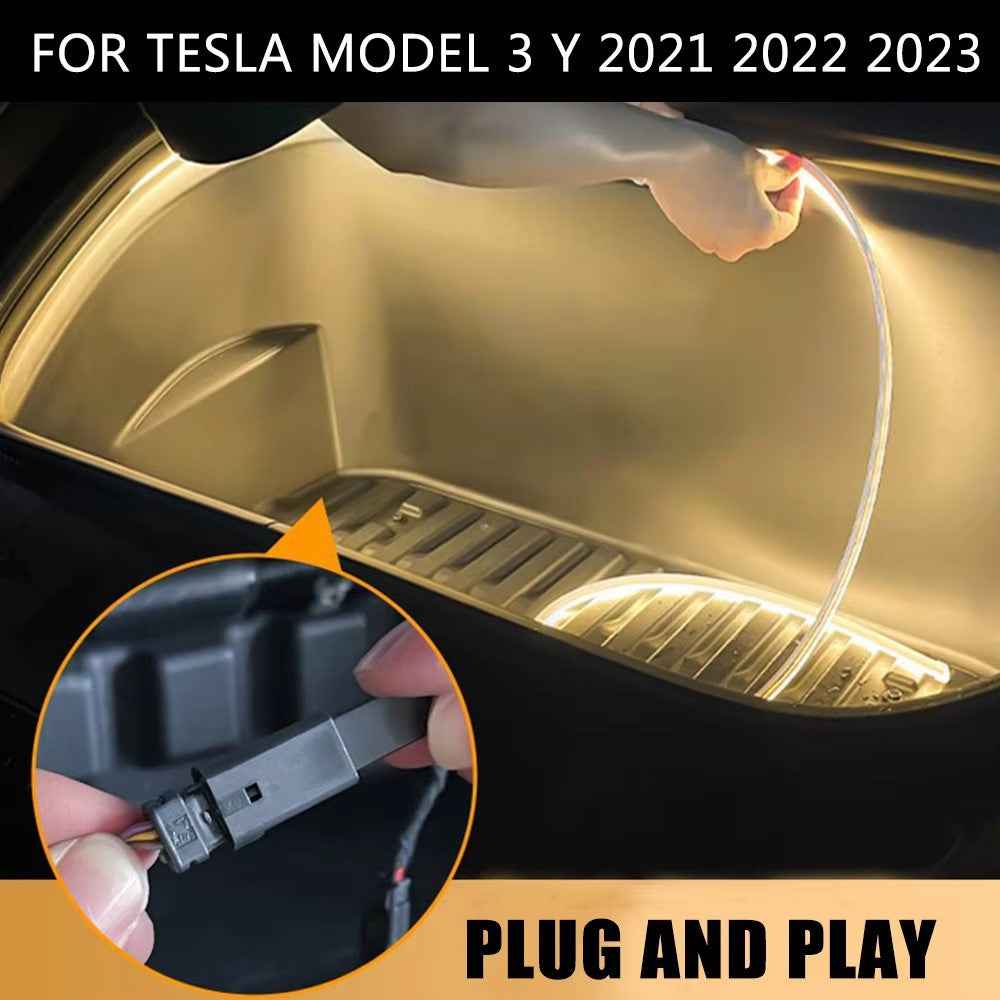 For Tesla Model 3 / Y 2021 - 2024 Front Trunk LED Light Strip Ambient Lighting Waterproof Decorative Lamp - Warm Light