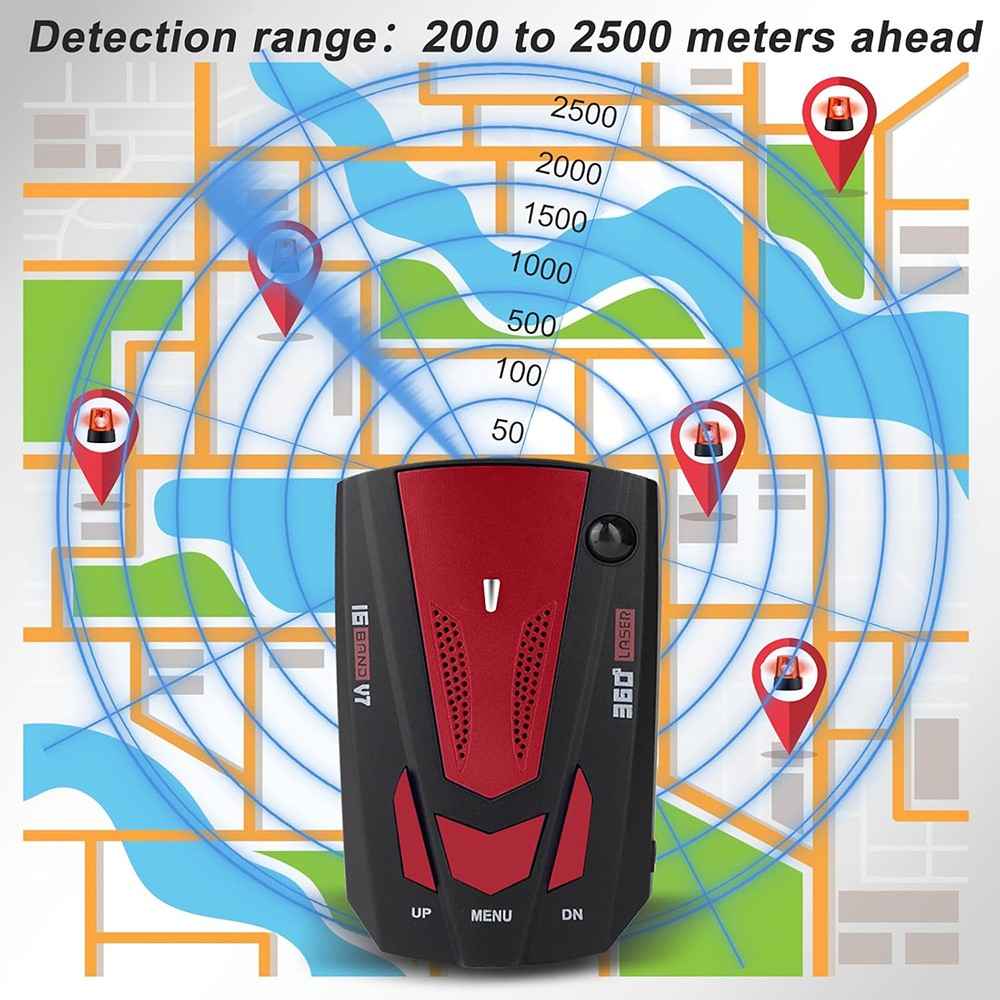 V7 Car Speed Radar Detector Electronic GPS Speed Alert System for Vehicle , Russian Language - Red