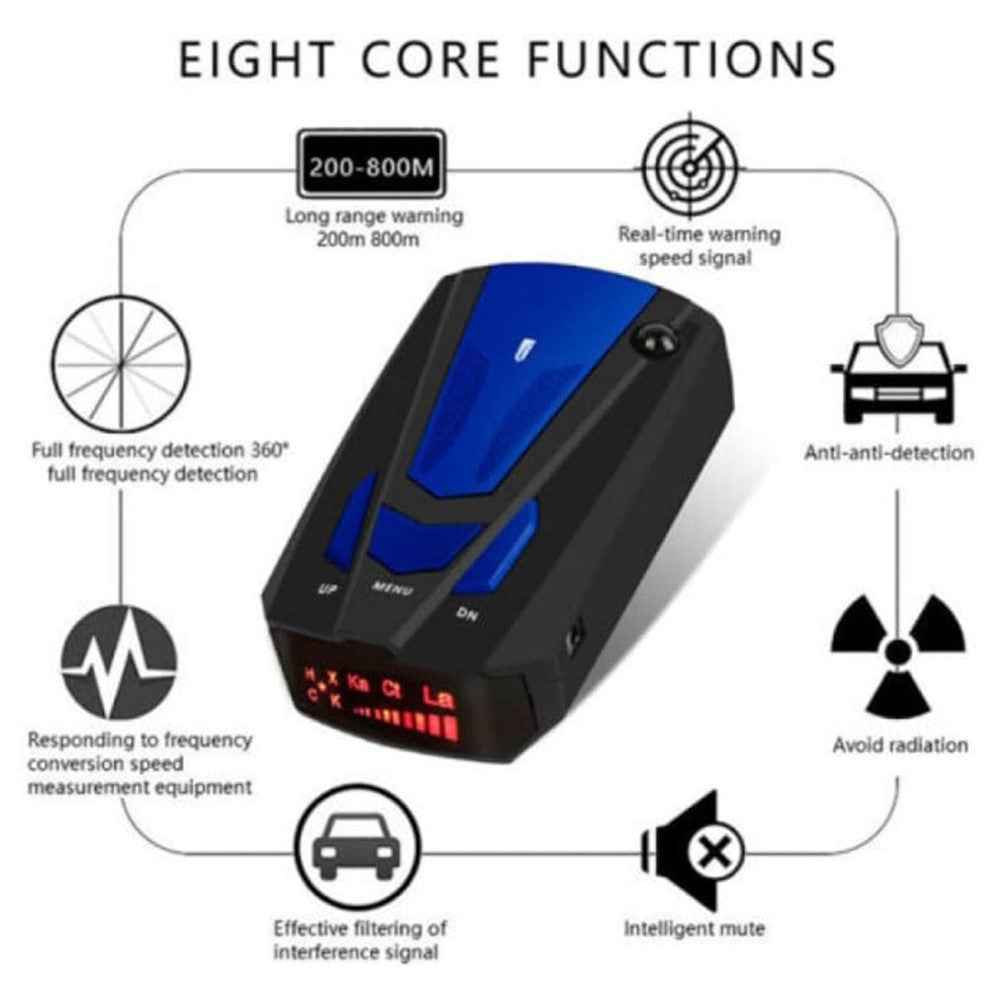 V7 Car Speed Radar Detector Electronic GPS Speed Alert System for Vehicle , Russian Language - Blue