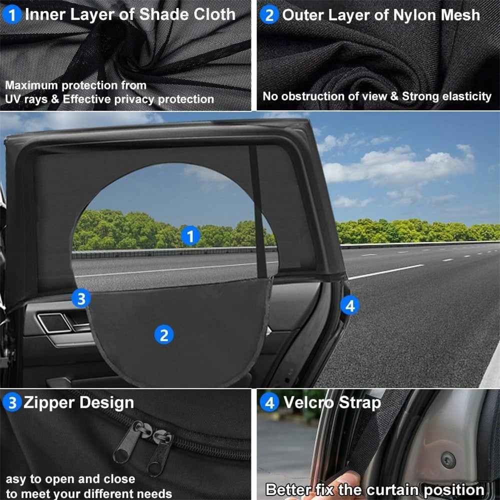 2Pcs Car Window Shade Front / Rear Side Window Sun Shade Breathable Privacy Curtain with Zipper - Front Side
