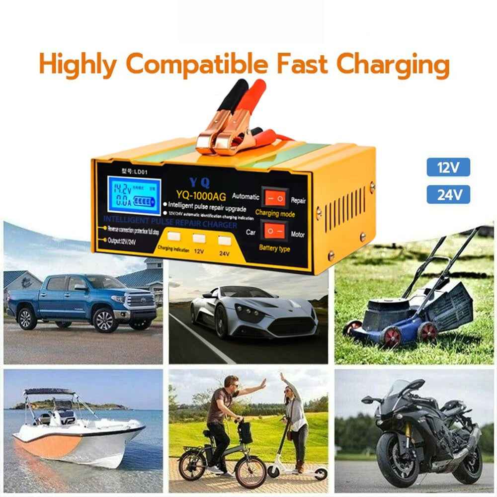 YQ-1000AM Intelligent Car Battery Charger 12V 24V Auto Motorcycle Battery Maintainer High Power Smart Charger