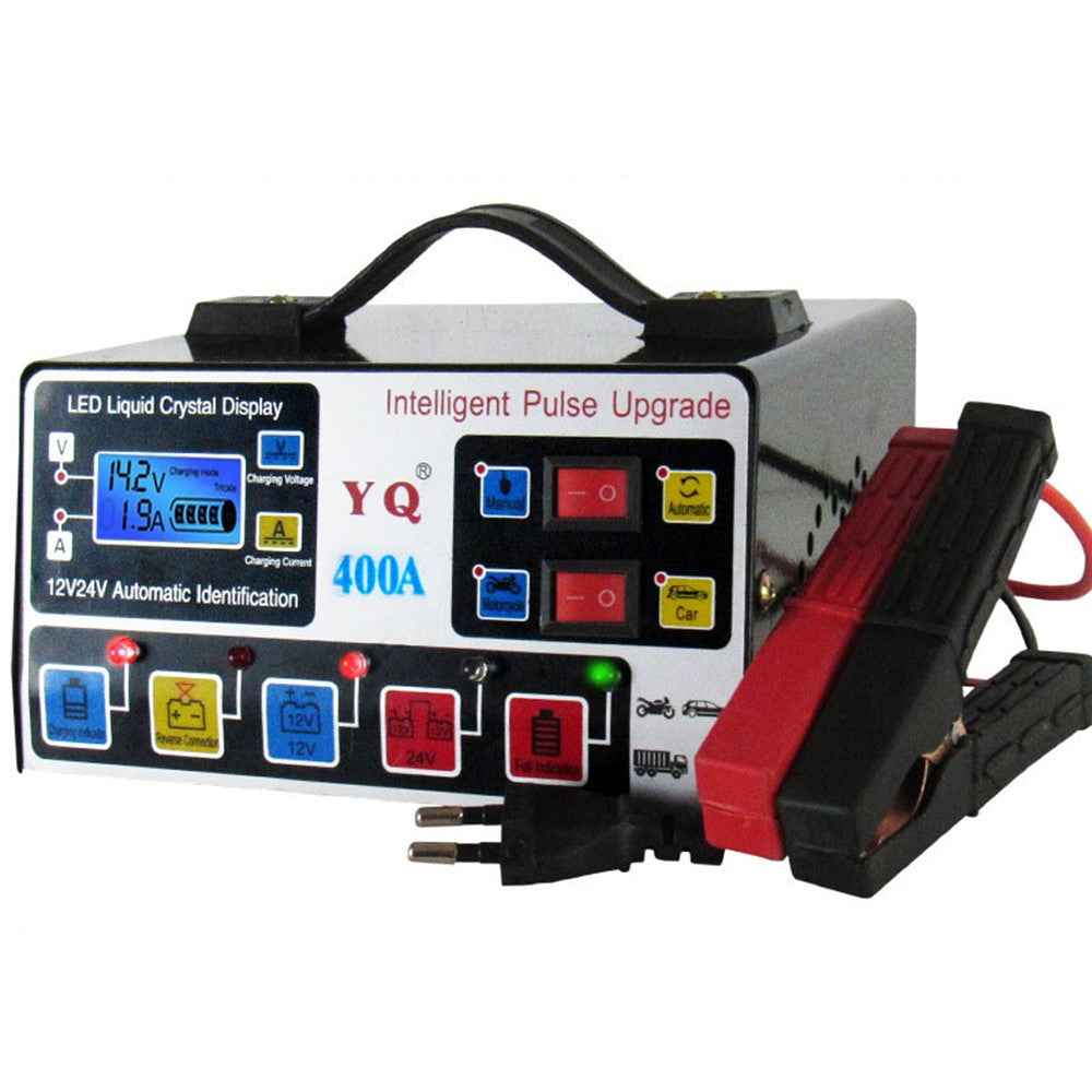 YQ400A 12V / 24V 400A Intelligent Pulse Repair Motorcycle Car Battery Charger for Lead Acid / Lithium Batteries , EU Plug