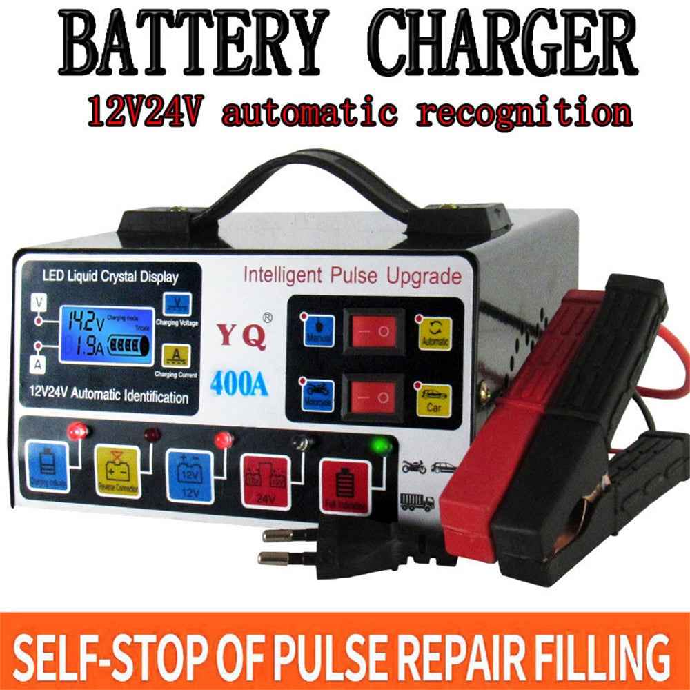 YQ400A 12V / 24V 400A Intelligent Pulse Repair Motorcycle Car Battery Charger for Lead Acid / Lithium Batteries , EU Plug
